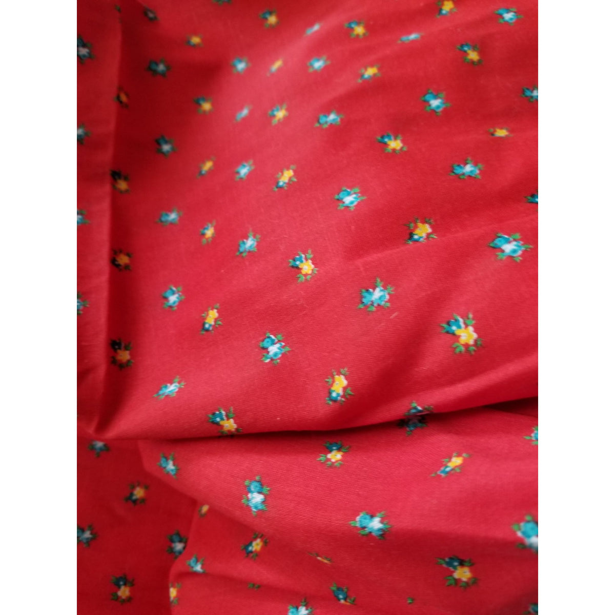 Material Cotton Red Fabric Small Flowers Yellow Green Leaves Spring Mills Fabric 38" x 44" Cotton