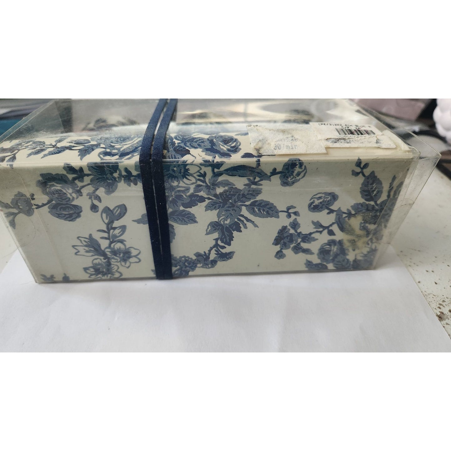 Candles White Sparkle Votive Blue Floral   2 1/2 " Tall 2" Top Gift Box Set of 3 Sparkle on Top