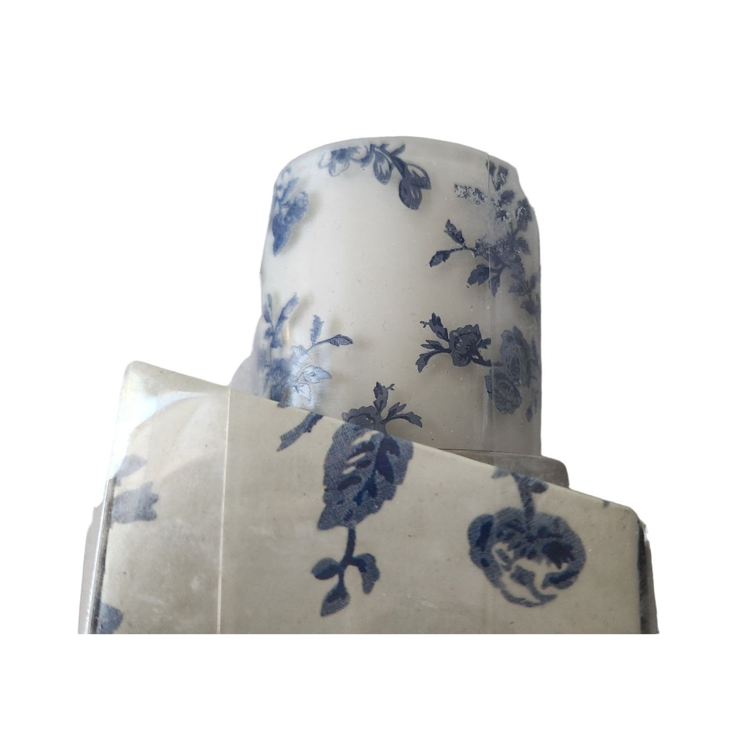 Candles White Sparkle Votive Blue Floral   2 1/2 " Tall 2" Top Gift Box Set of 3 Sparkle on Top