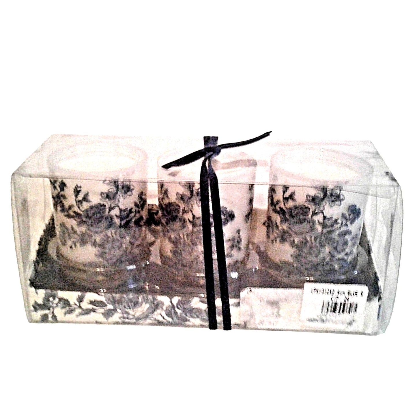 Candles White Sparkle Votive Blue Floral   2 1/2 " Tall 2" Top Gift Box Set of 3 Sparkle on Top