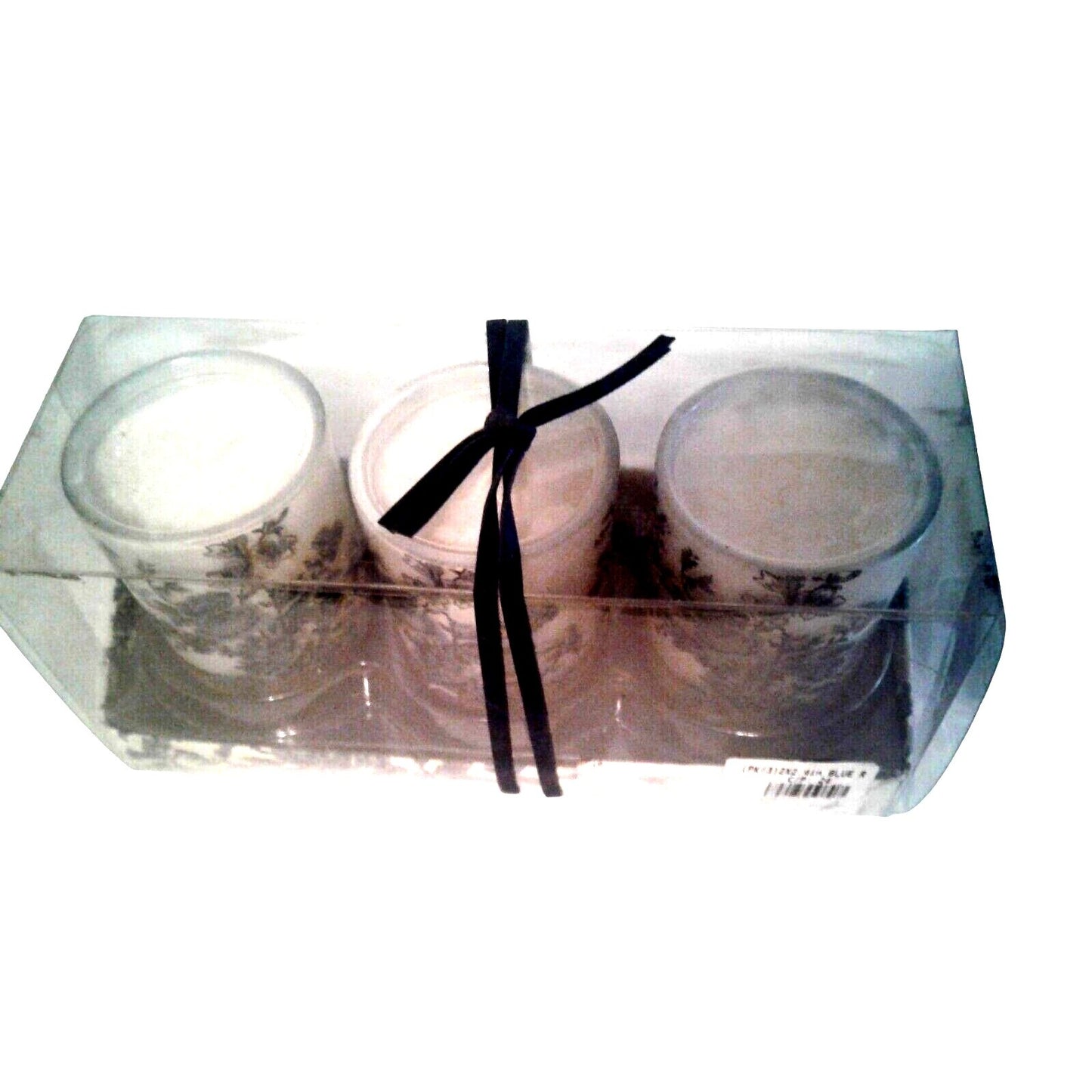 Candles White Sparkle Votive Blue Floral   2 1/2 " Tall 2" Top Gift Box Set of 3 Sparkle on Top