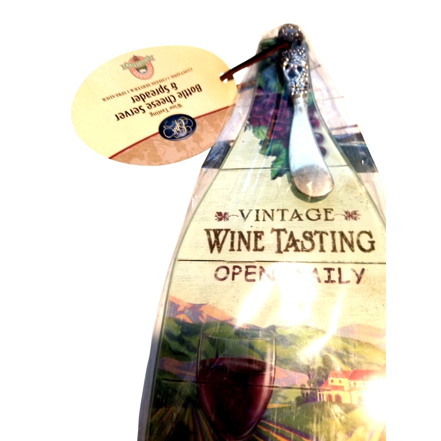 Cutting Board Counter Art Tempered Glass Wine Shape  Vintage  Wine Tasting Open Daily Knife 12 1/2 " x 5 "