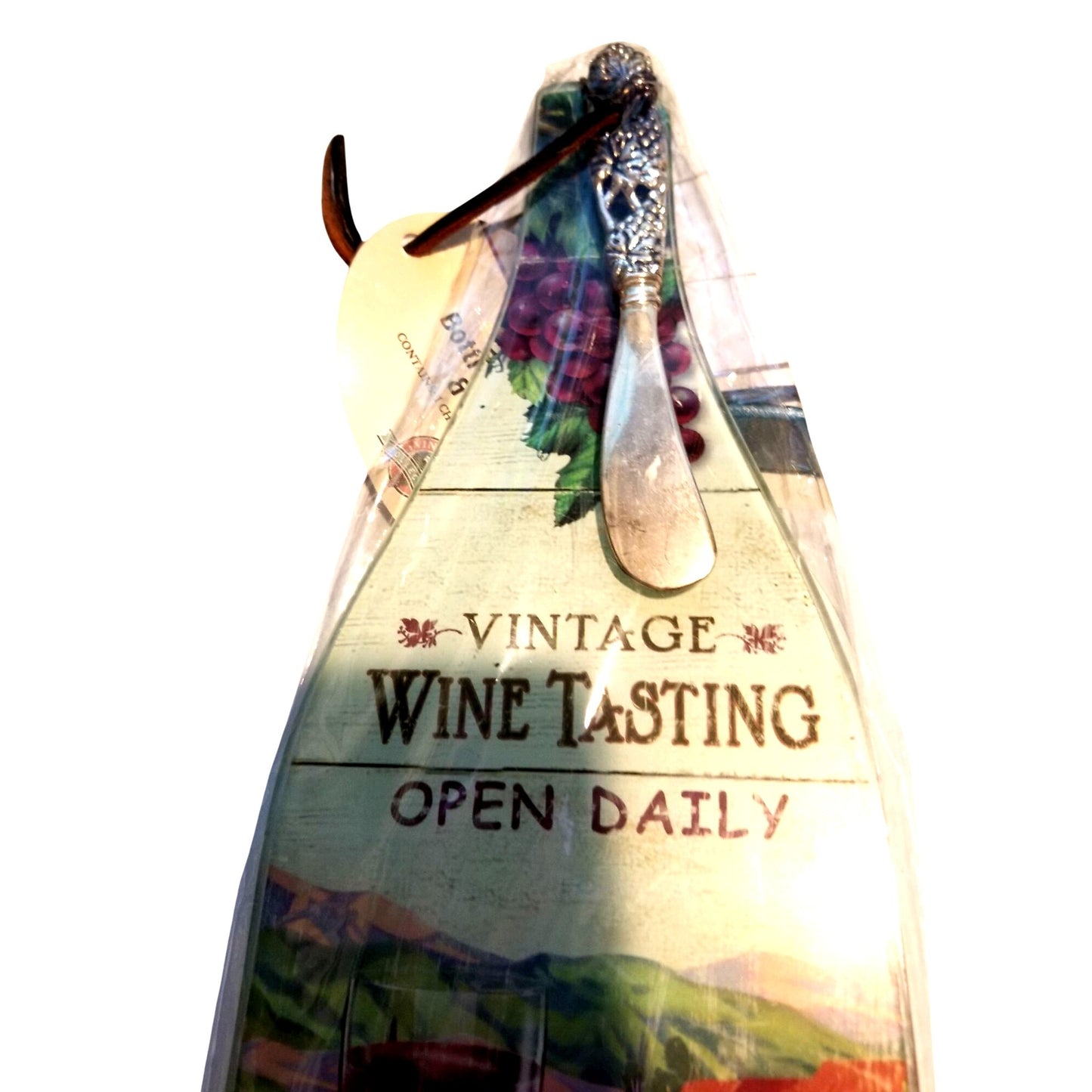 Cutting Board Counter Art Tempered Glass Wine Shape  Vintage  Wine Tasting Open Daily Knife 12 1/2 " x 5 "