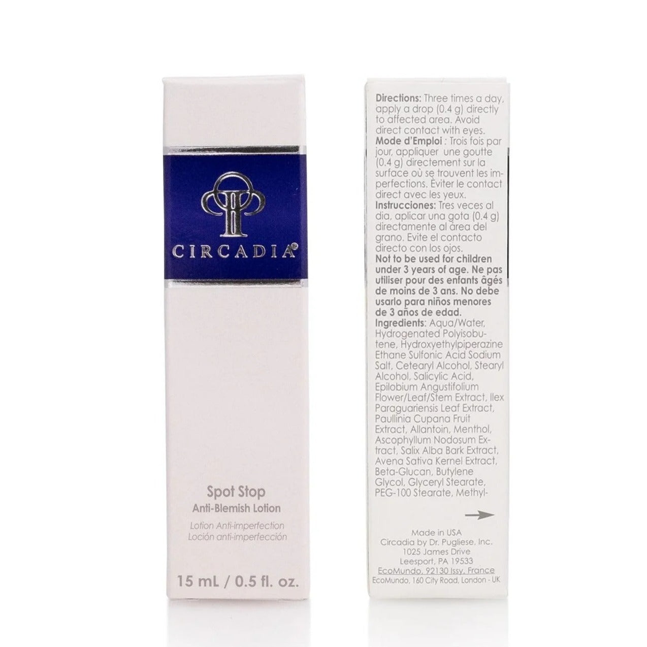 Skincare Circadia Spot Stop 0.5 oz Anti-Blemish Lotion contains plant extracts