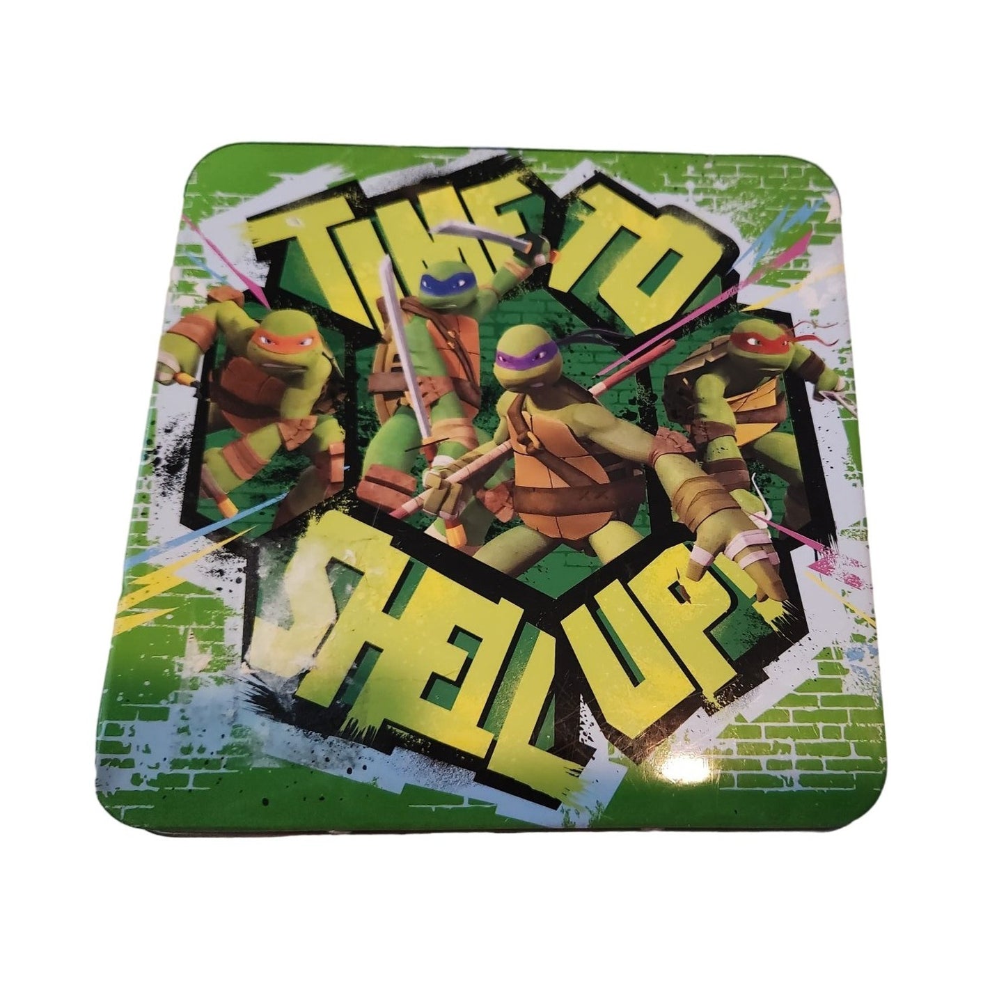 Ninja Turtles Mini Tin Box Co 6 x 6 x 2 1/2 Time To Shell Up Handle Clean inside