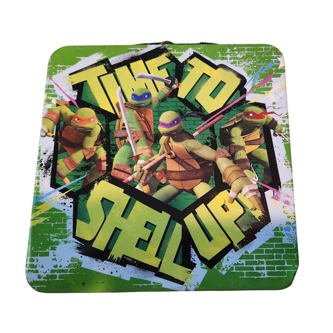 Ninja Turtles Mini Tin Box Co 6 x 6 x 2 1/2 Time To Shell Up Handle Clean inside