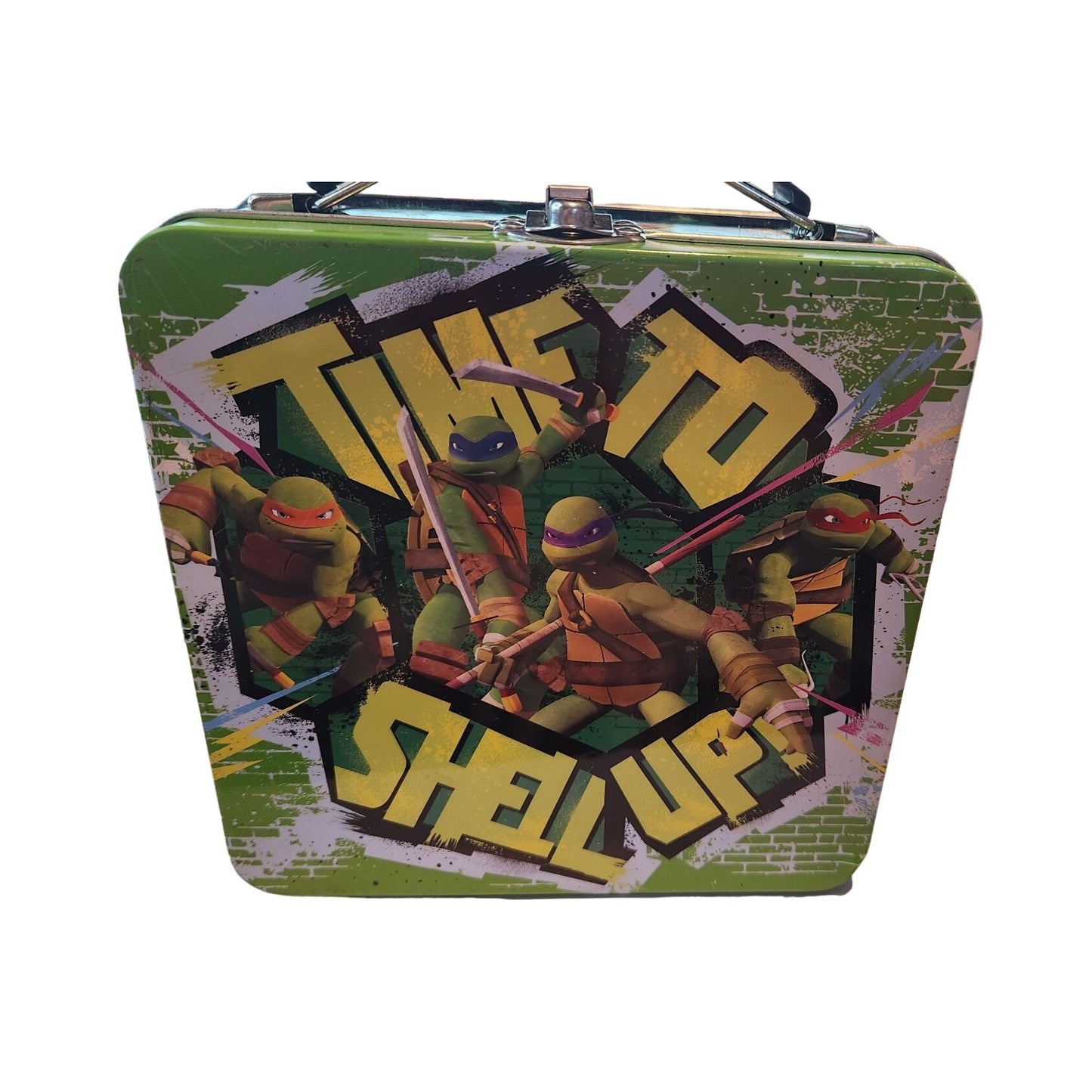 Ninja Turtles Mini Tin Box Co 6 x 6 x 2 1/2 Time To Shell Up Handle Clean inside