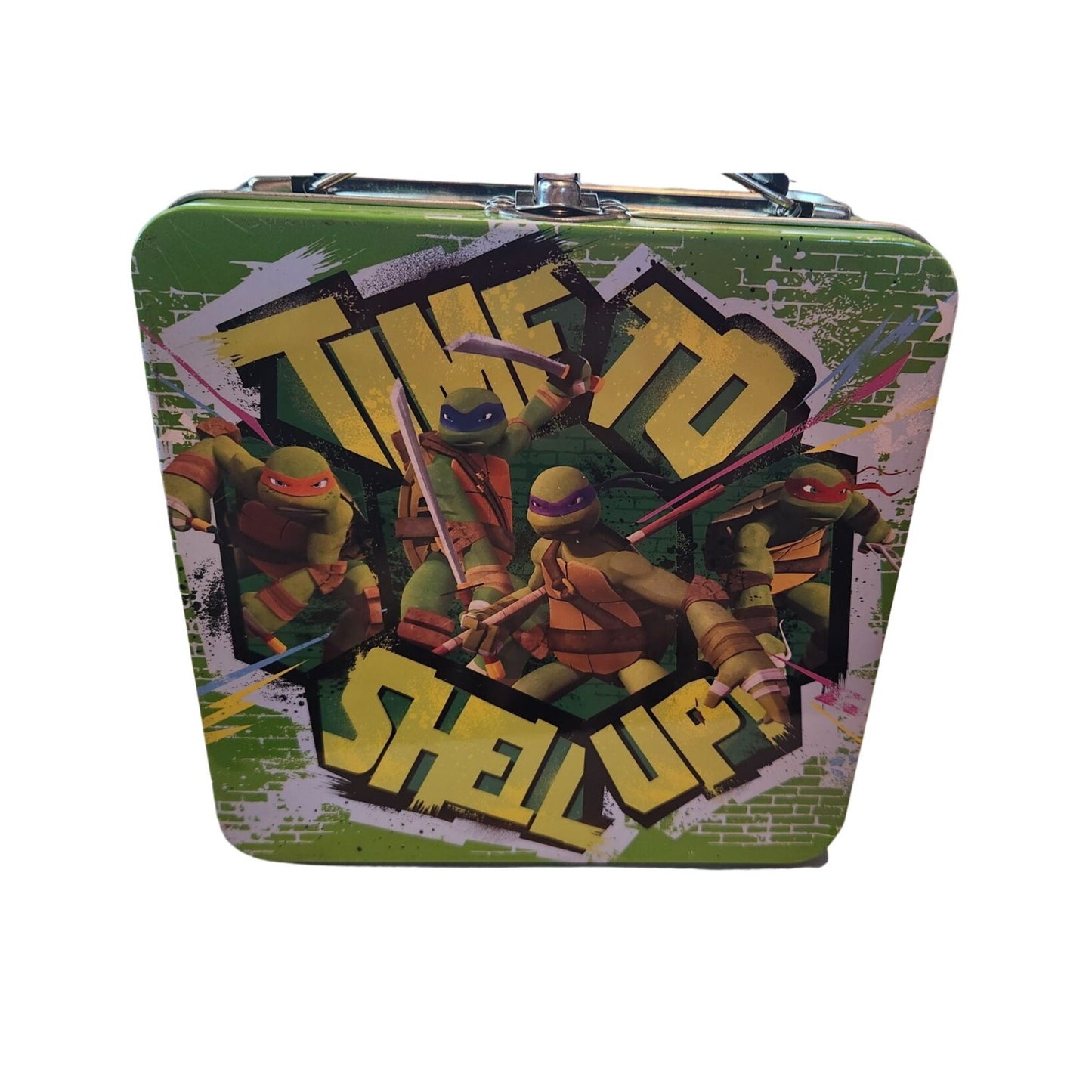 Ninja Turtles Mini Tin Box Co 6 x 6 x 2 1/2 Time To Shell Up Handle Clean inside