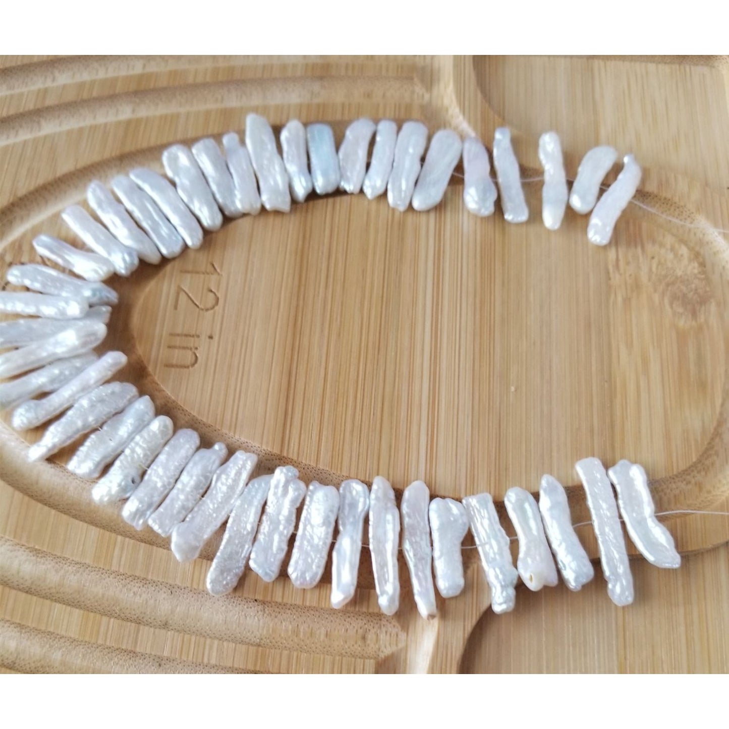 Loose Pearl White Biwa Stick Pearl Bag 2K Braque 10 " 42 Pcs 128.5 ct 25.7 gr 18 mm x 5 mm