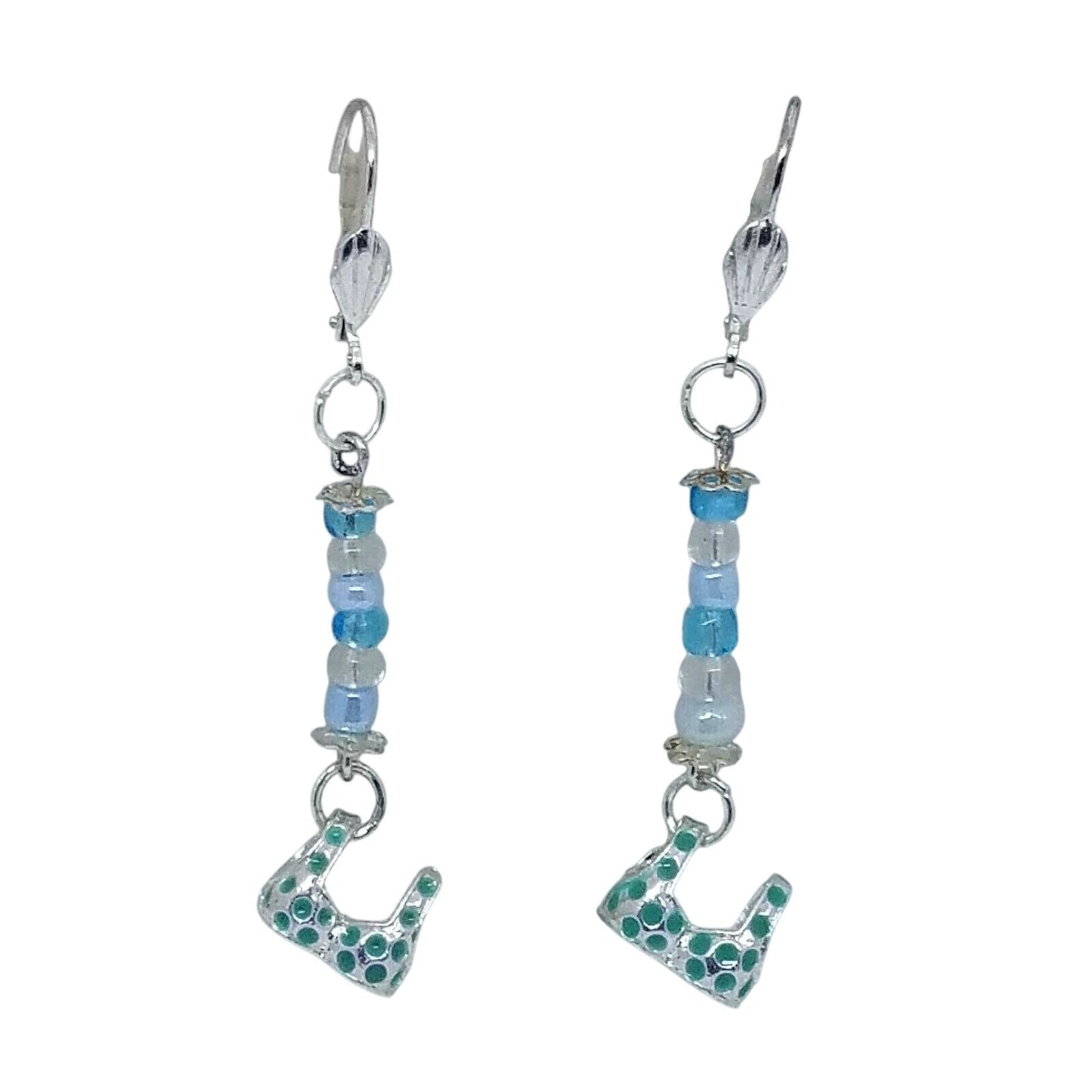 Earring Blue Bra Bikini Top 1/2 " Charm Silver Blue Bead Sterling Hooks