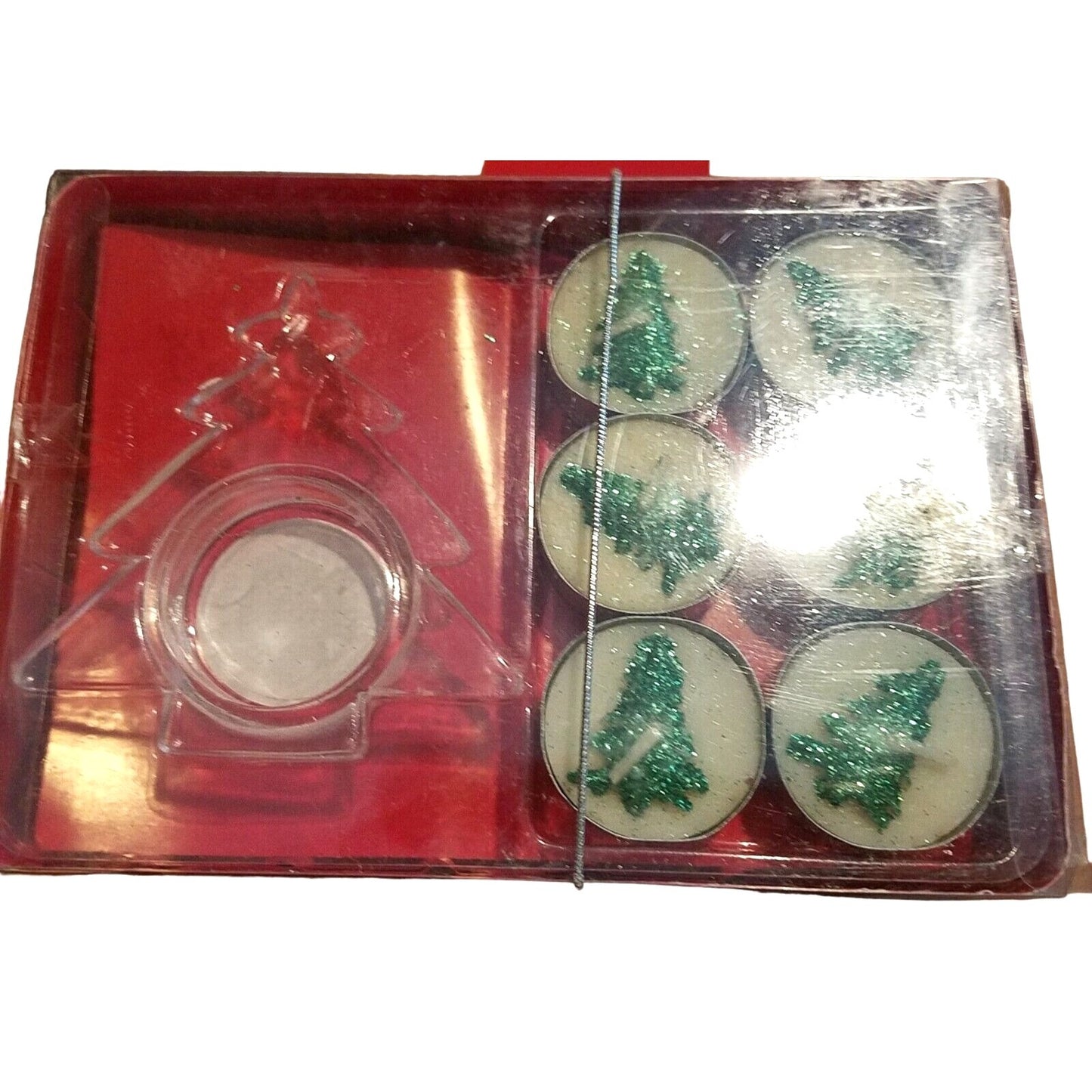 Candles 12 Christmas Tree Design Tea Light Candles and 2 Christmas 3 1/2" Tree Holder