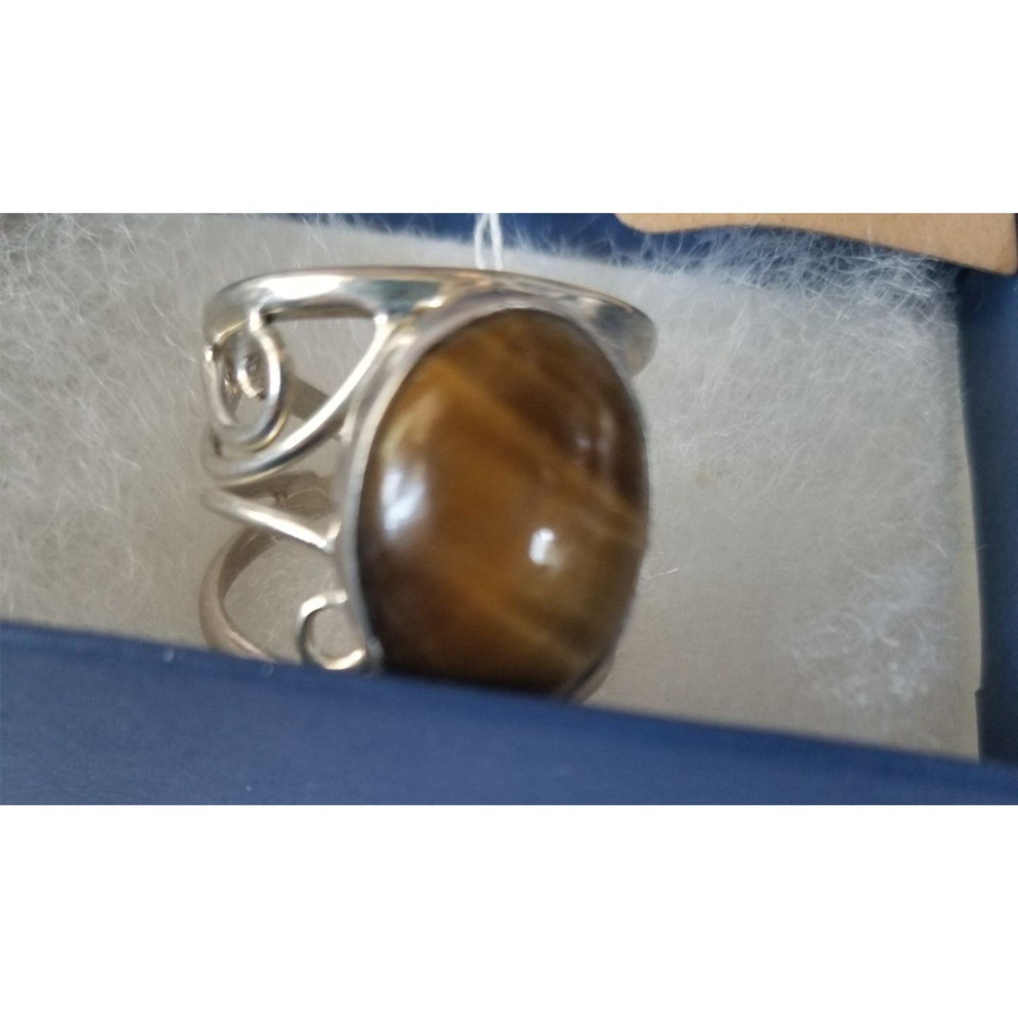 Ring Band Tiger Eye Silver Stone 20 x 15 mm Size 10 Handcrafted 8.4 gr Jerry Fran Harr