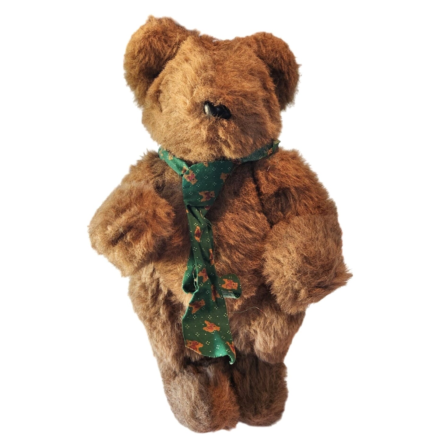 Toy Vintage Brown Teddy Bear With Green Christmas Scarf