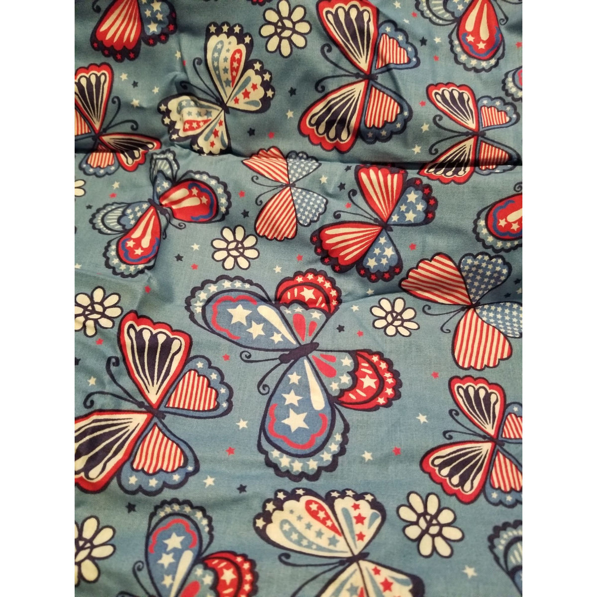 Material Cotton Blue Fabric Butterfly Red White Blue Star Stripes 38" x 42" Cotton JoAnn