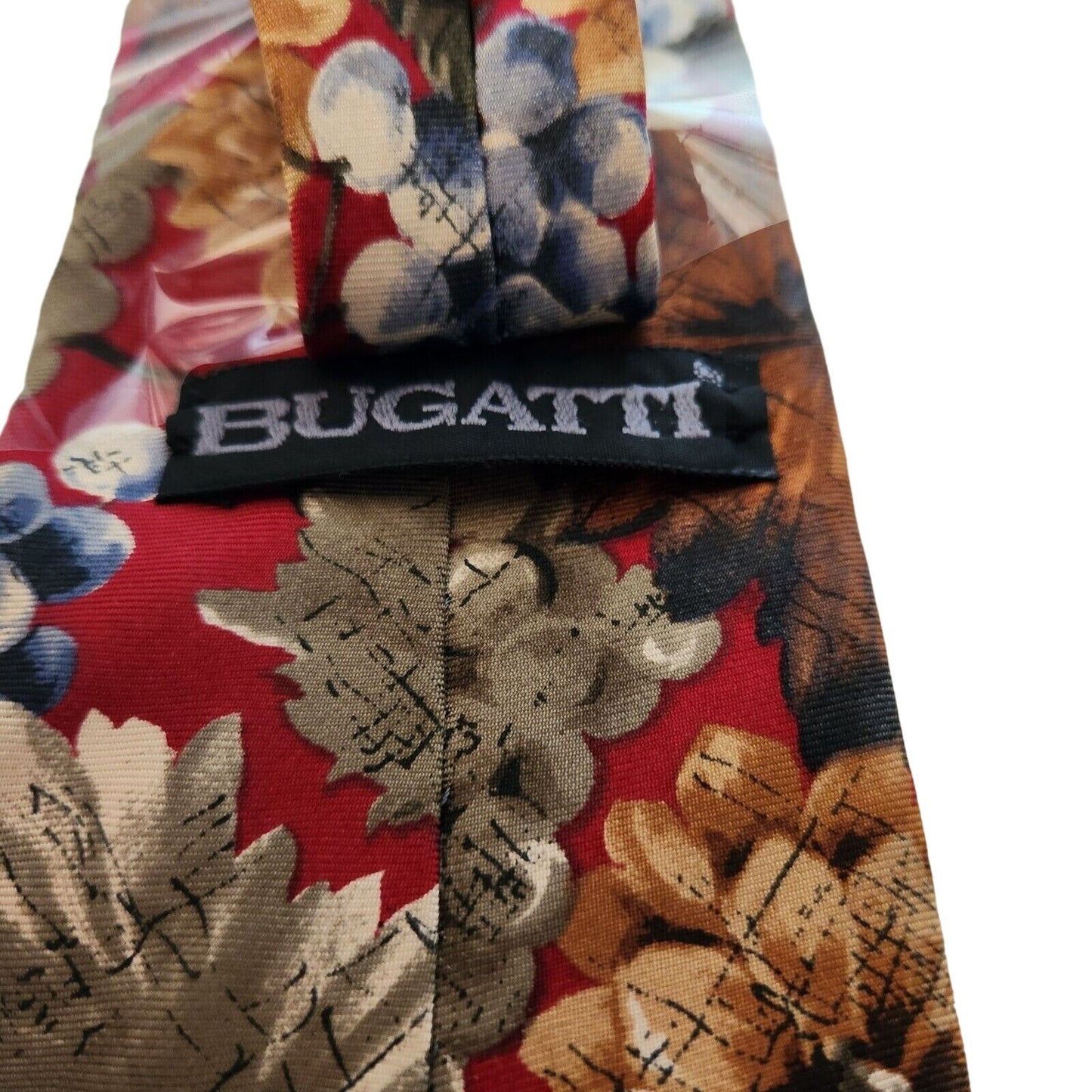 Tie Silk Brand Bugatti Red Multi Color Grape Clusters Mum's 56" x 4" 100% Silk