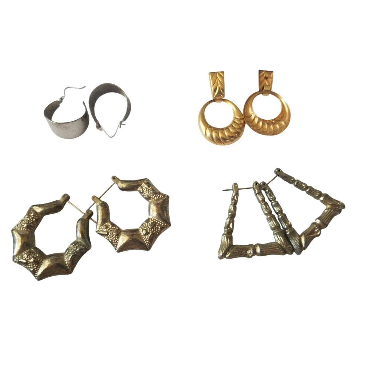 Set Of 4 Pairs Of Vintage Hoop Earrings In Mixed Metals & Designs