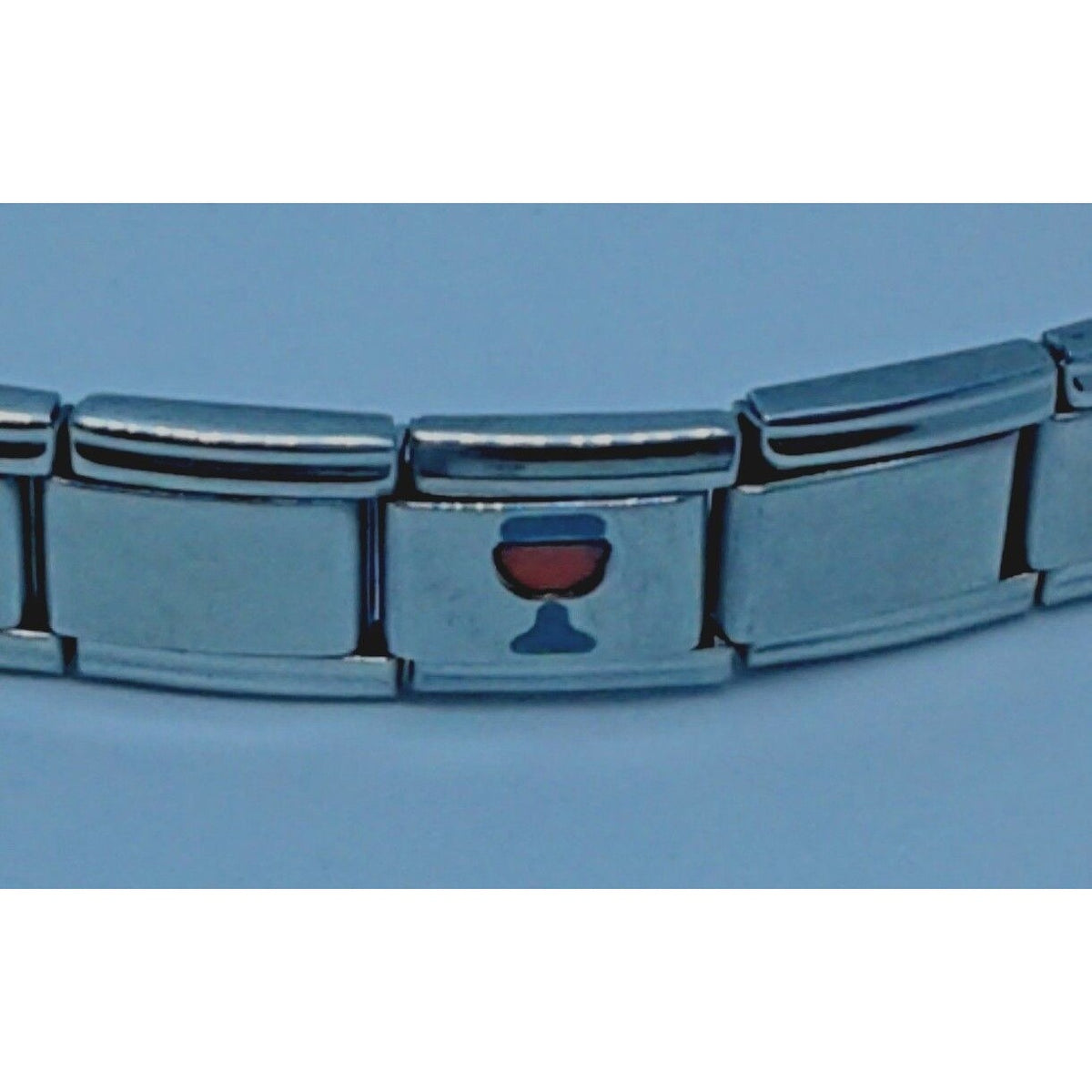 Bracelet Pugster Italian Charm Green Red Wine Glass Link Stainless