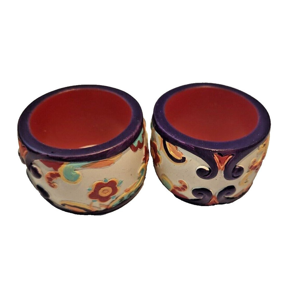 Napkin Rings Painted White Wood Flowers Set of 2 Round 1 1/4" x 2"