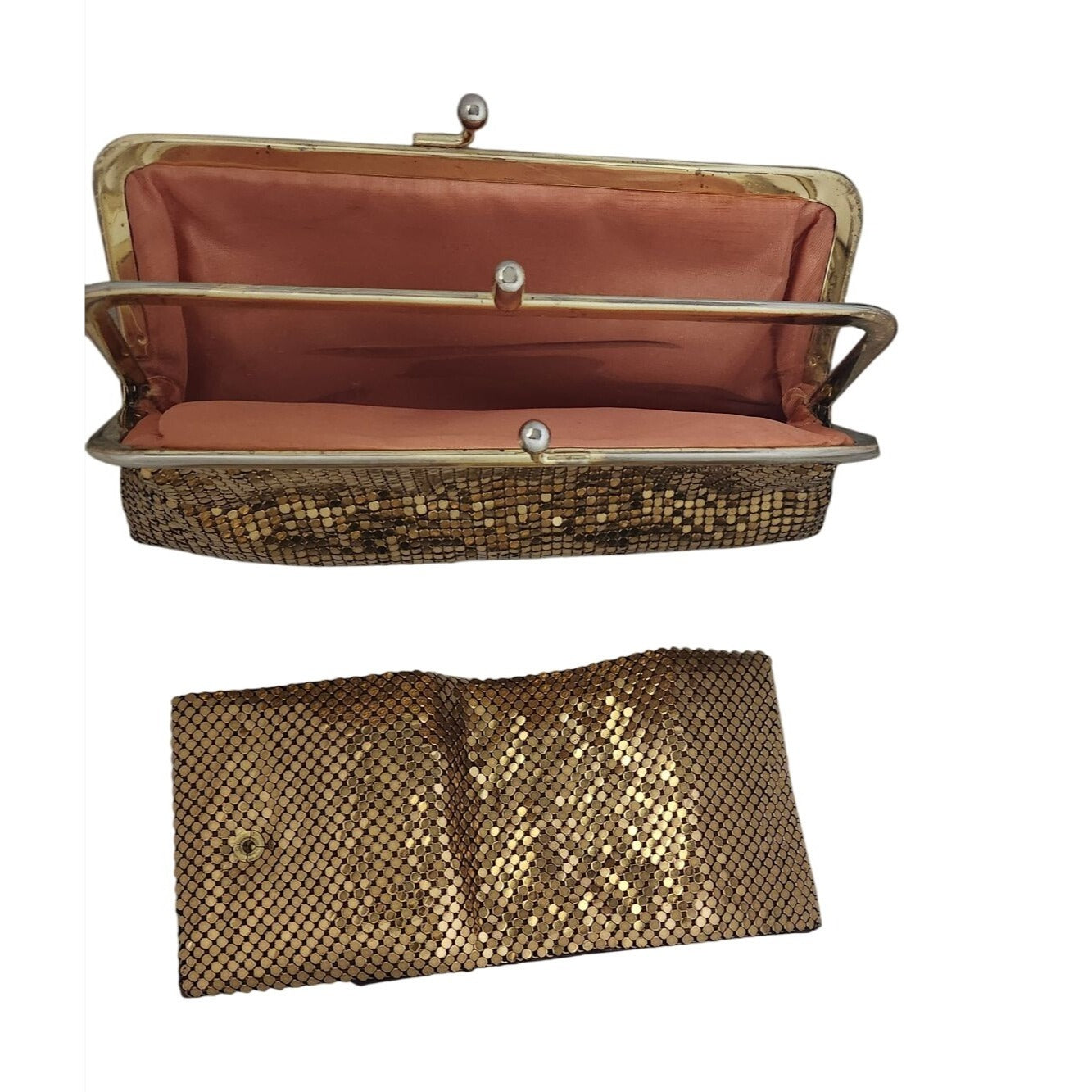 Purse 3 piece set Whiting & Davis Vintage Gold Mesh Bag Change Purse Money ,Cigarette Case