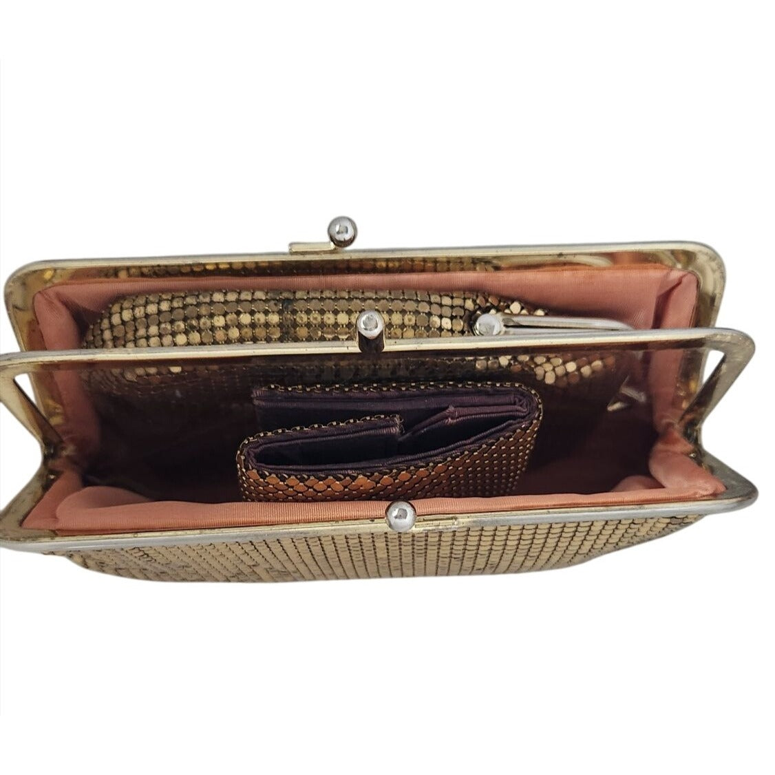 Purse 3 piece set Whiting & Davis Vintage Gold Mesh Bag Change Purse Money ,Cigarette Case