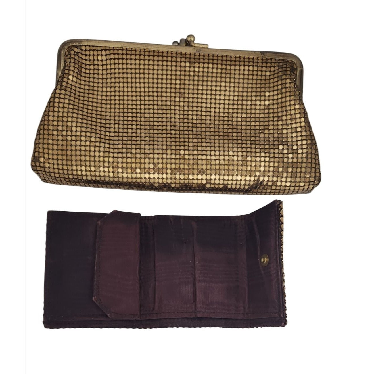 Purse 3 piece set Whiting & Davis Vintage Gold Mesh Bag Change Purse Money ,Cigarette Case