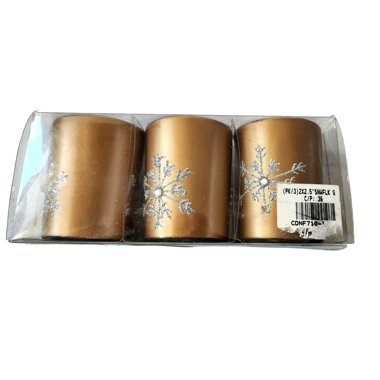 Candles Brown Glitter Snowflake Tea Light 2 1/2 " Tall 2" Top Gift Box Set of 3