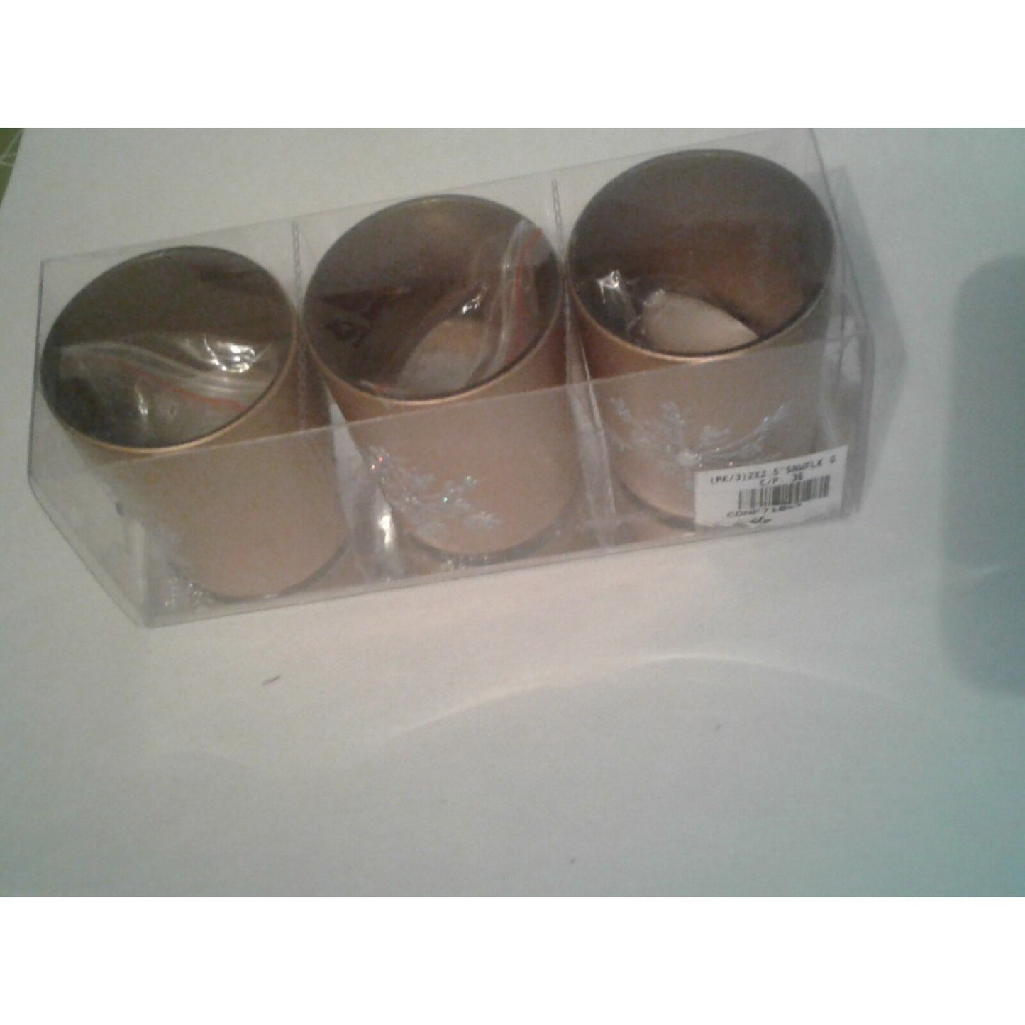 Candles Brown Glitter Snowflake Tea Light 2 1/2 " Tall 2" Top Gift Box Set of 3