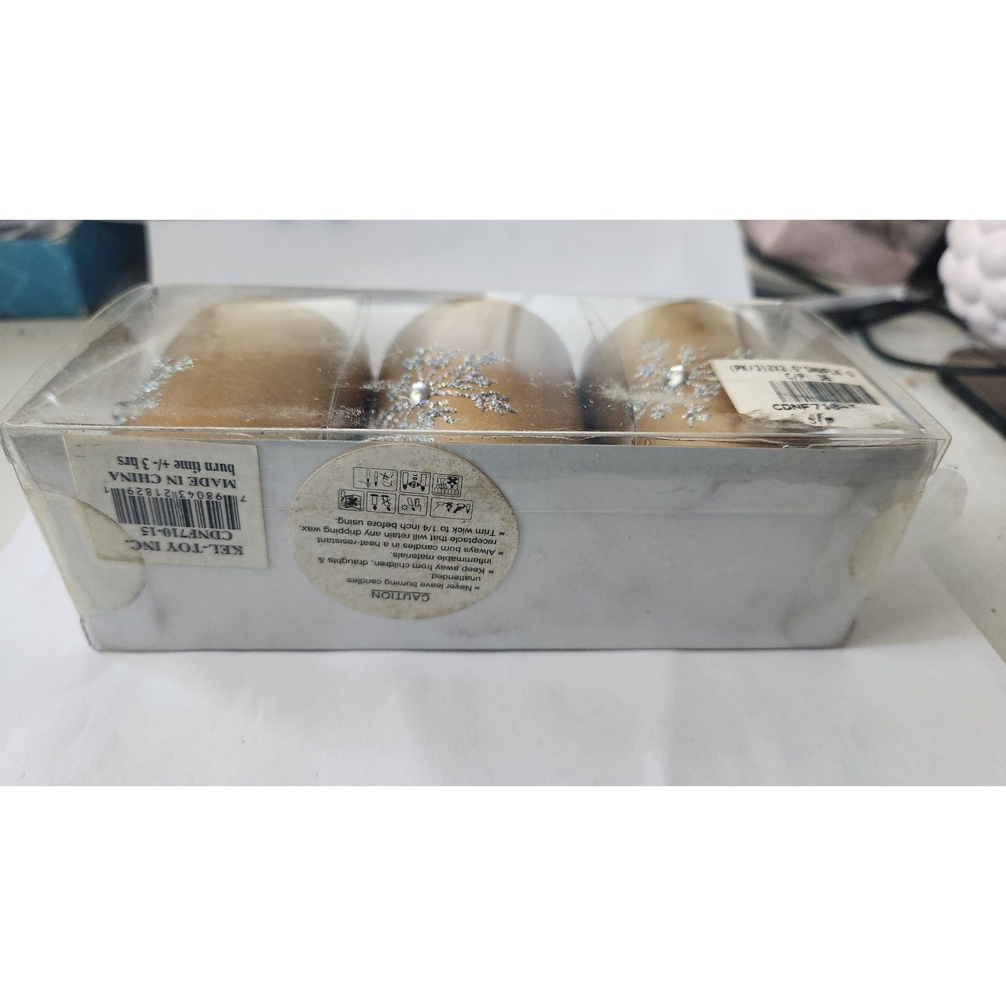 Candles Brown Glitter Snowflake Tea Light 2 1/2 " Tall 2" Top Gift Box Set of 3