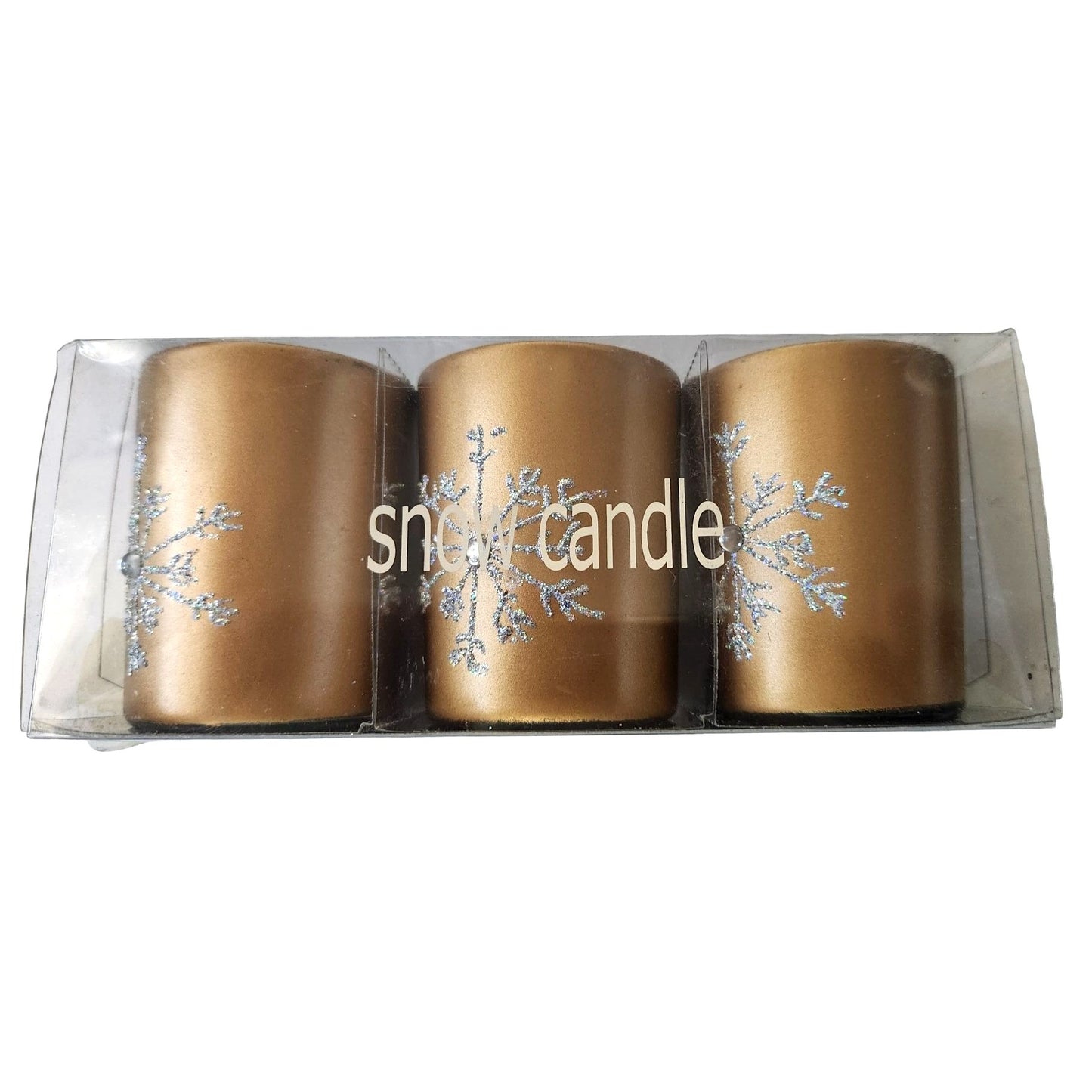 Candles Brown Glitter Snowflake Tea Light 2 1/2 " Tall 2" Top Gift Box Set of 3