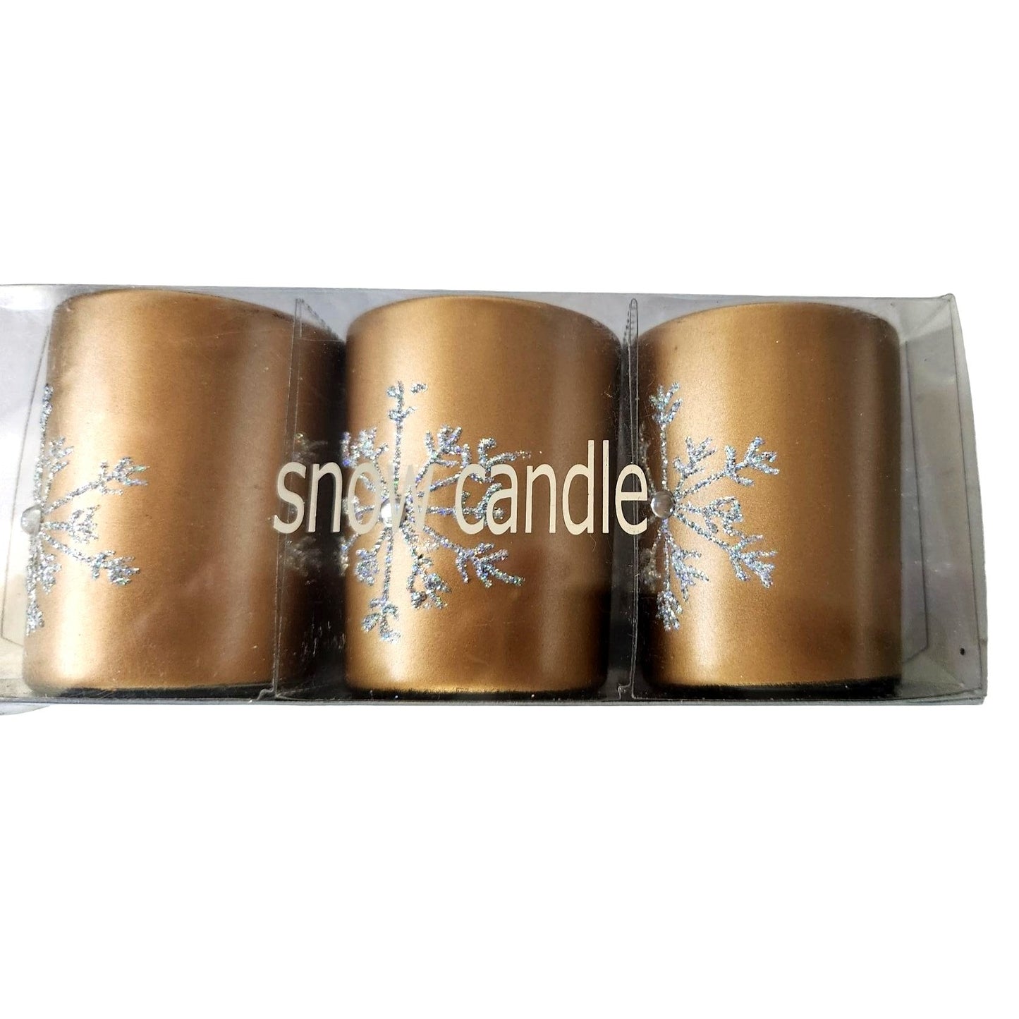 Candles Brown Glitter Snowflake Tea Light 2 1/2 " Tall 2" Top Gift Box Set of 3