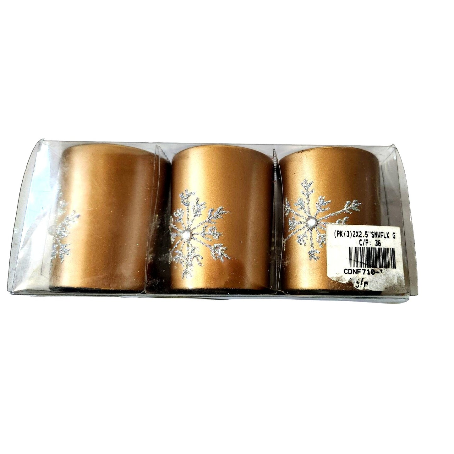 Candles Brown Glitter Snowflake Tea Light 2 1/2 " Tall 2" Top Gift Box Set of 3