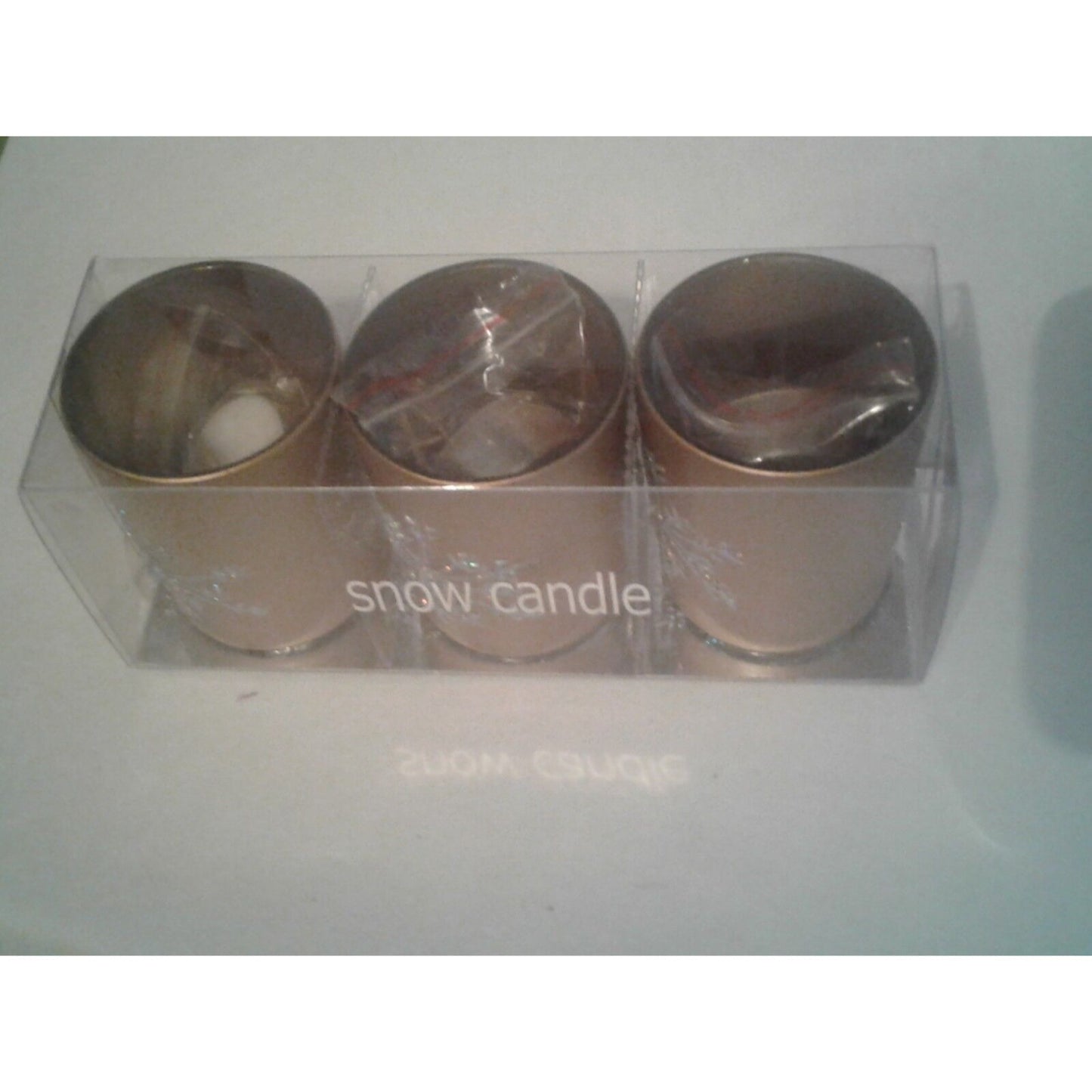 Candles Brown Glitter Snowflake Tea Light 2 1/2 " Tall 2" Top Gift Box Set of 3