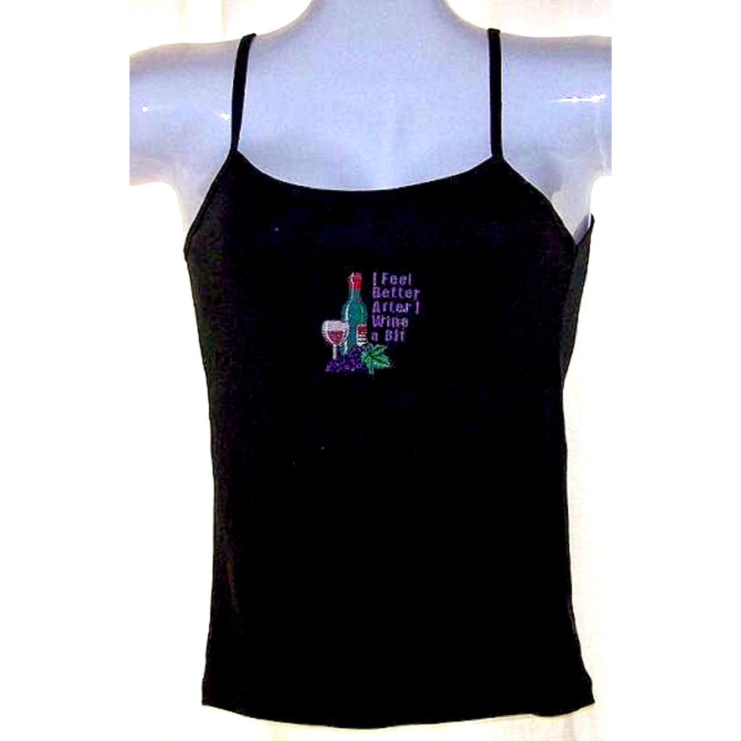 T-Shirt Spaghetti Straps Black Bella Size L Cotton I Feel Better After I Wine A Bit