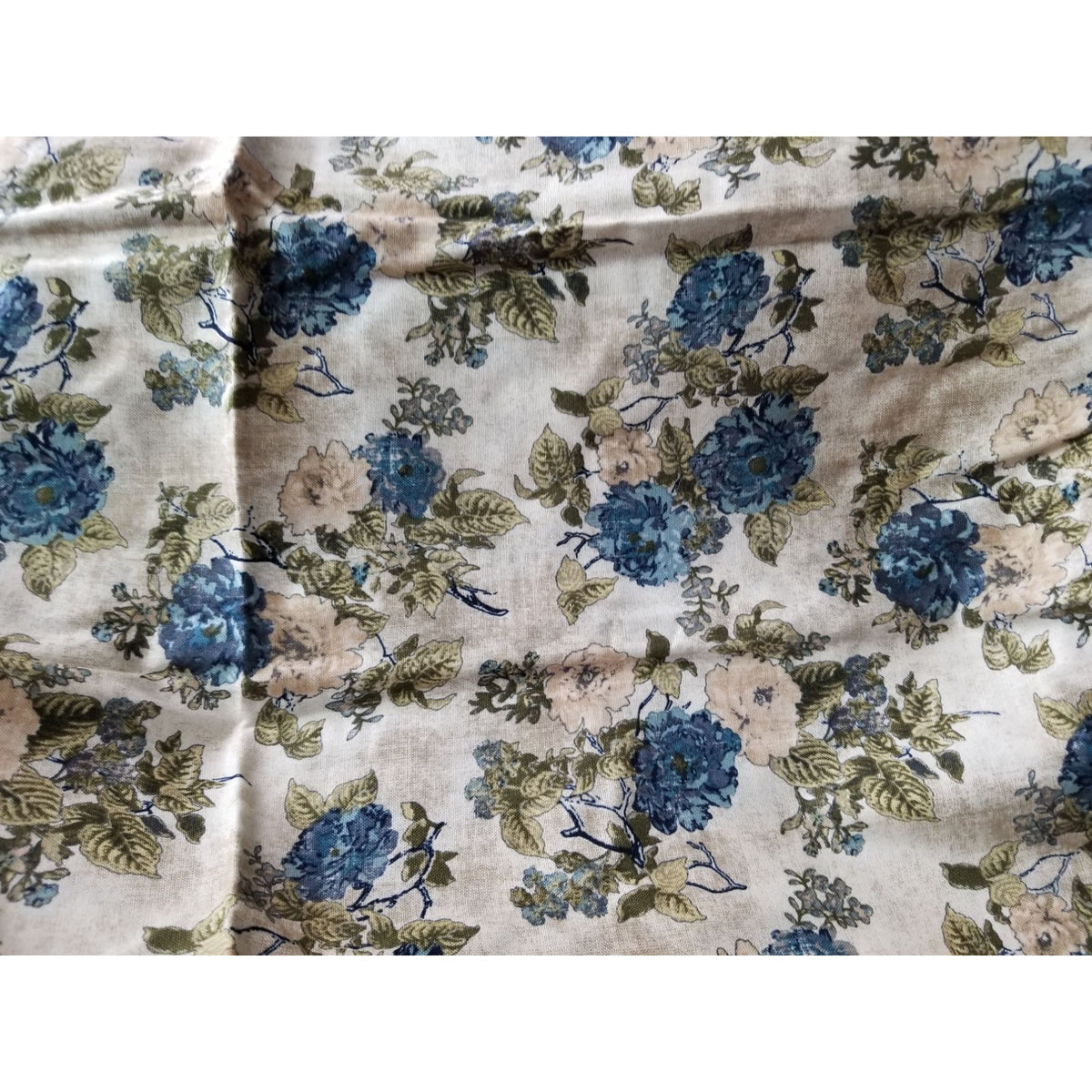 Material Cream Cotton Fabric Big Blue White Flowers JoAnn Fabric Green 42" x 36" Cotton
