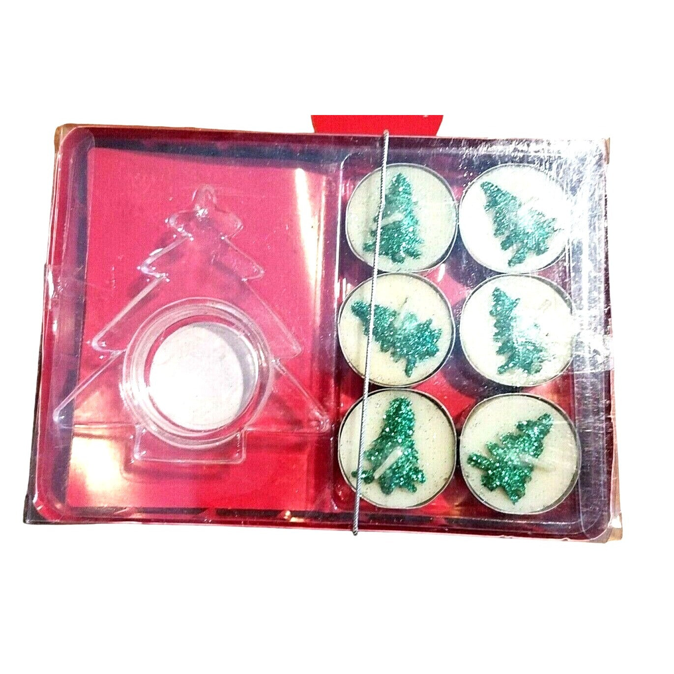 Candles 12 Christmas Tree Design Tea Light Candles and 2 Christmas 3 1/2" Tree Holder
