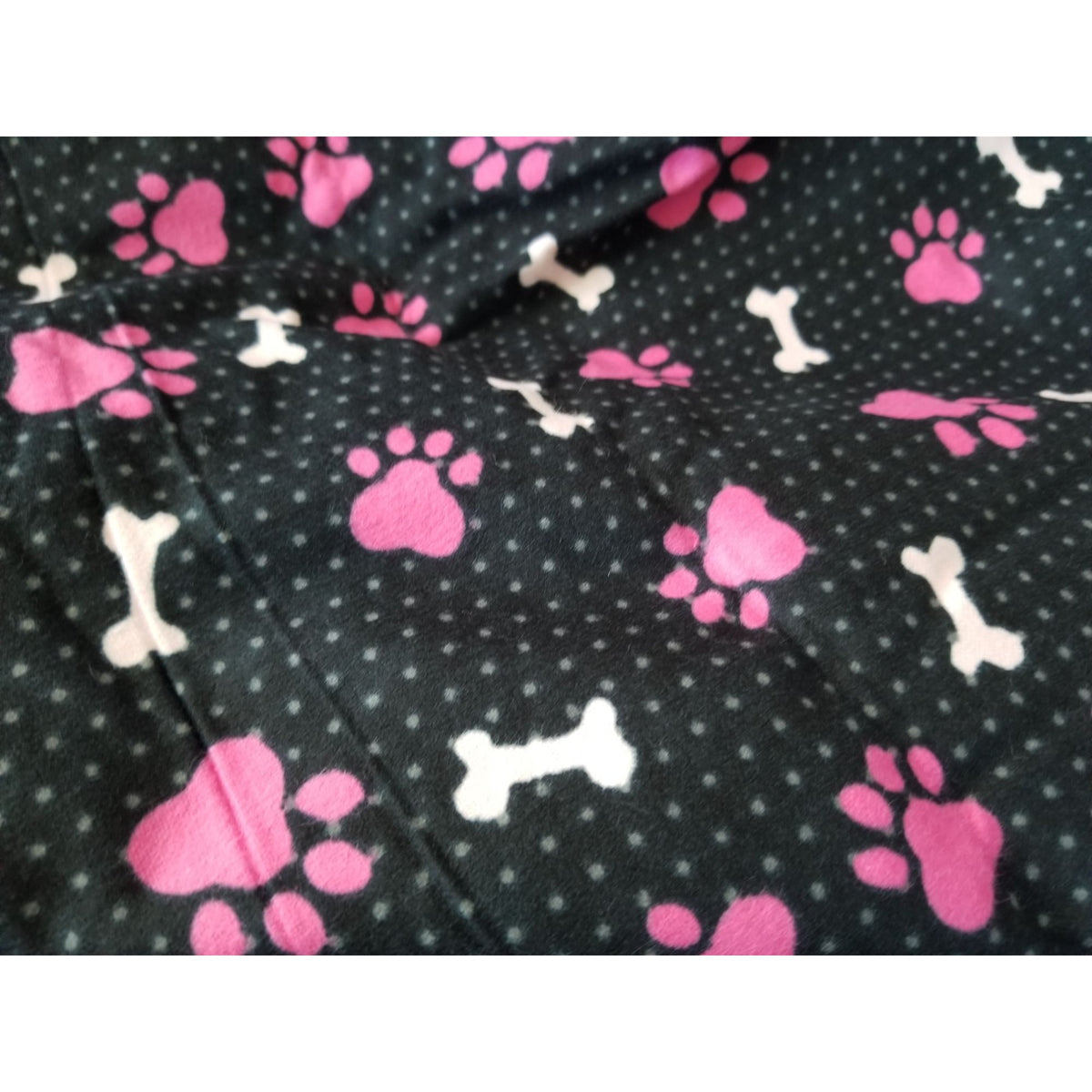 Material Black Paw Prints Bones Dots 42" x 36" Flannel 1 Yrd Craft Clothing Joann