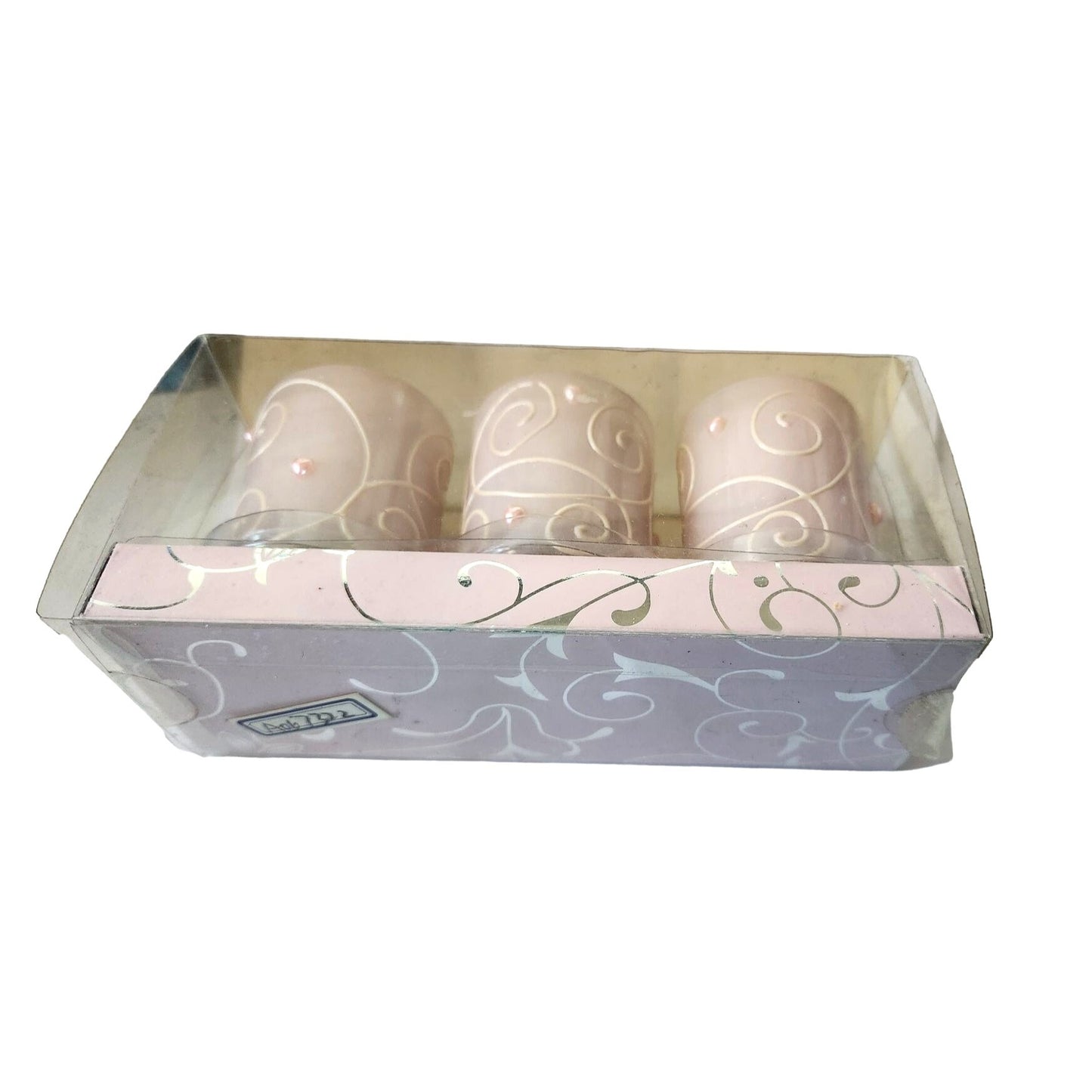 Candles Valentine Love Pink Votive Swirl Hearts  2 1/2 " Tall 2" Top Set of 3 Sparkle top