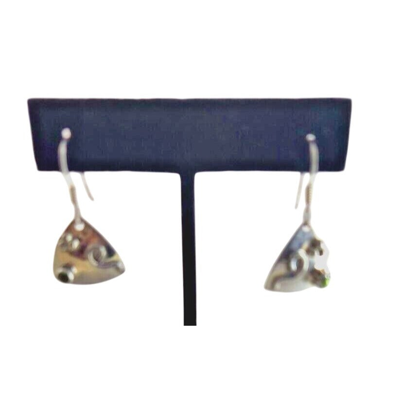 Earrings Jewelry Peridot Triangle 925 Silver Weight 3.8 Gr Handmade