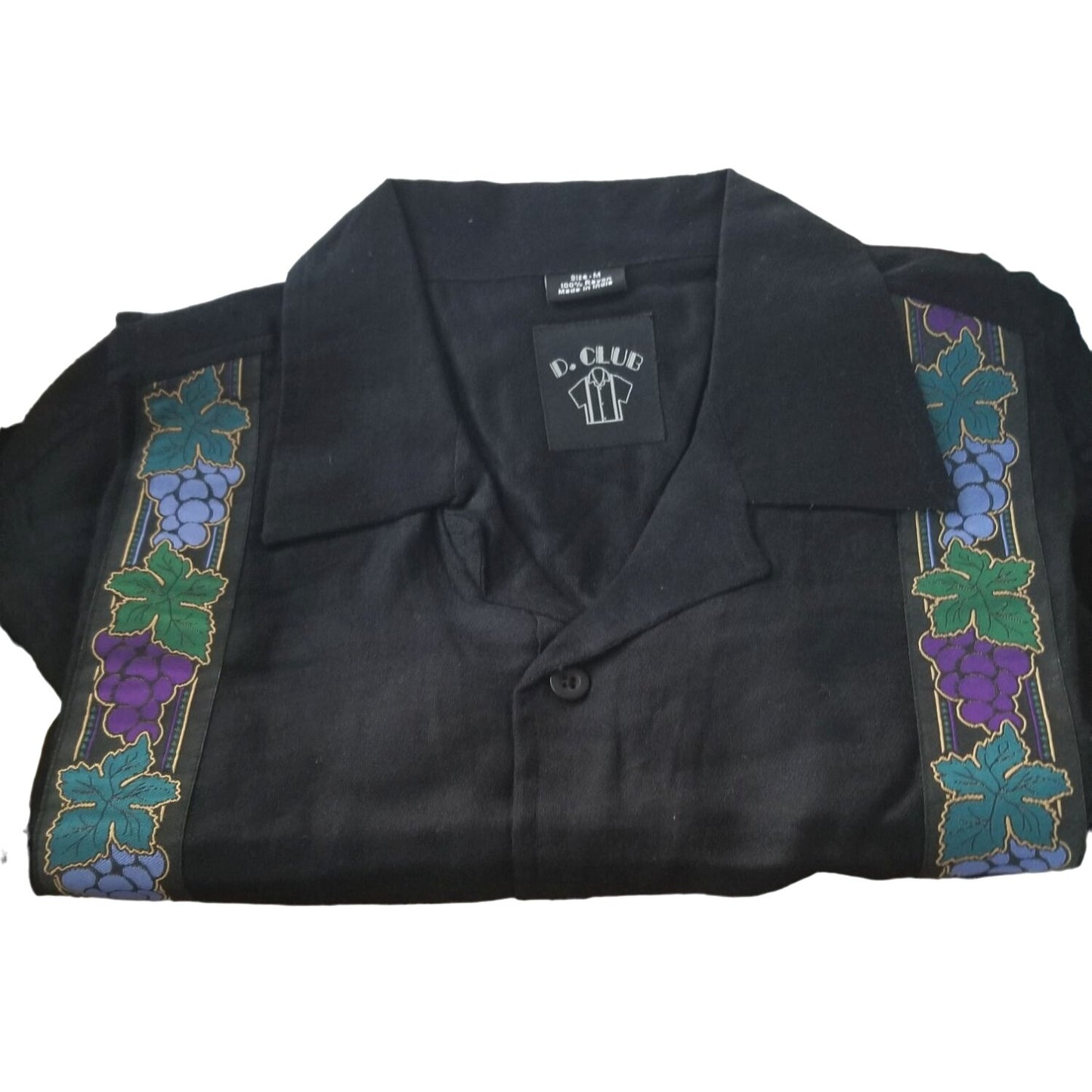 D. Club Original Shirt Men Medium Wine Grapes Decor Sides Short Sleeve Button-Up Shirt 100% Rayon