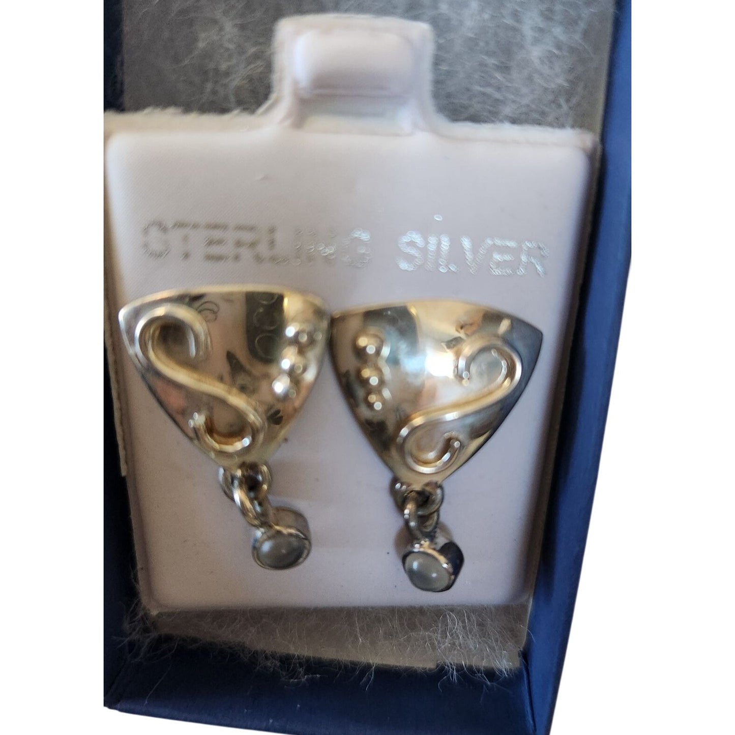 Earrings MoonStone Post Silver Triangle Drop 4.3 gr  Jerry & Fran Harr Handmade