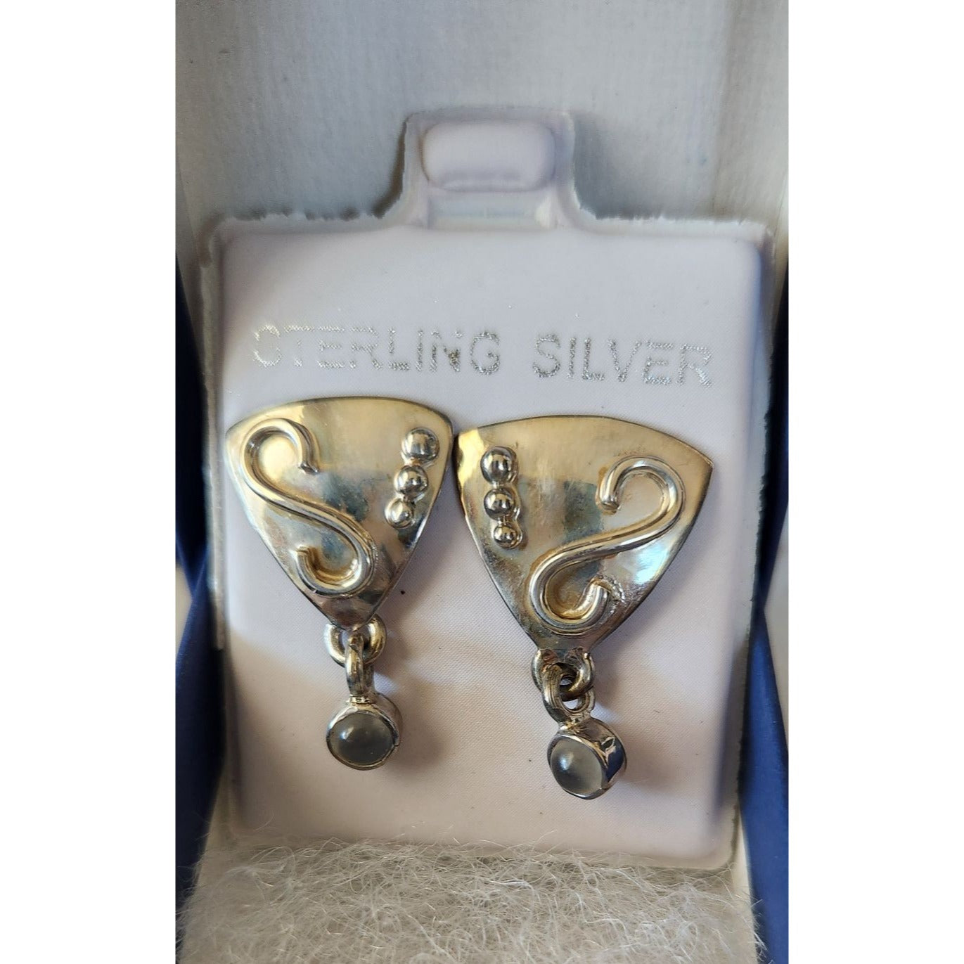 Earrings MoonStone Post Silver Triangle Drop 4.3 gr  Jerry & Fran Harr Handmade