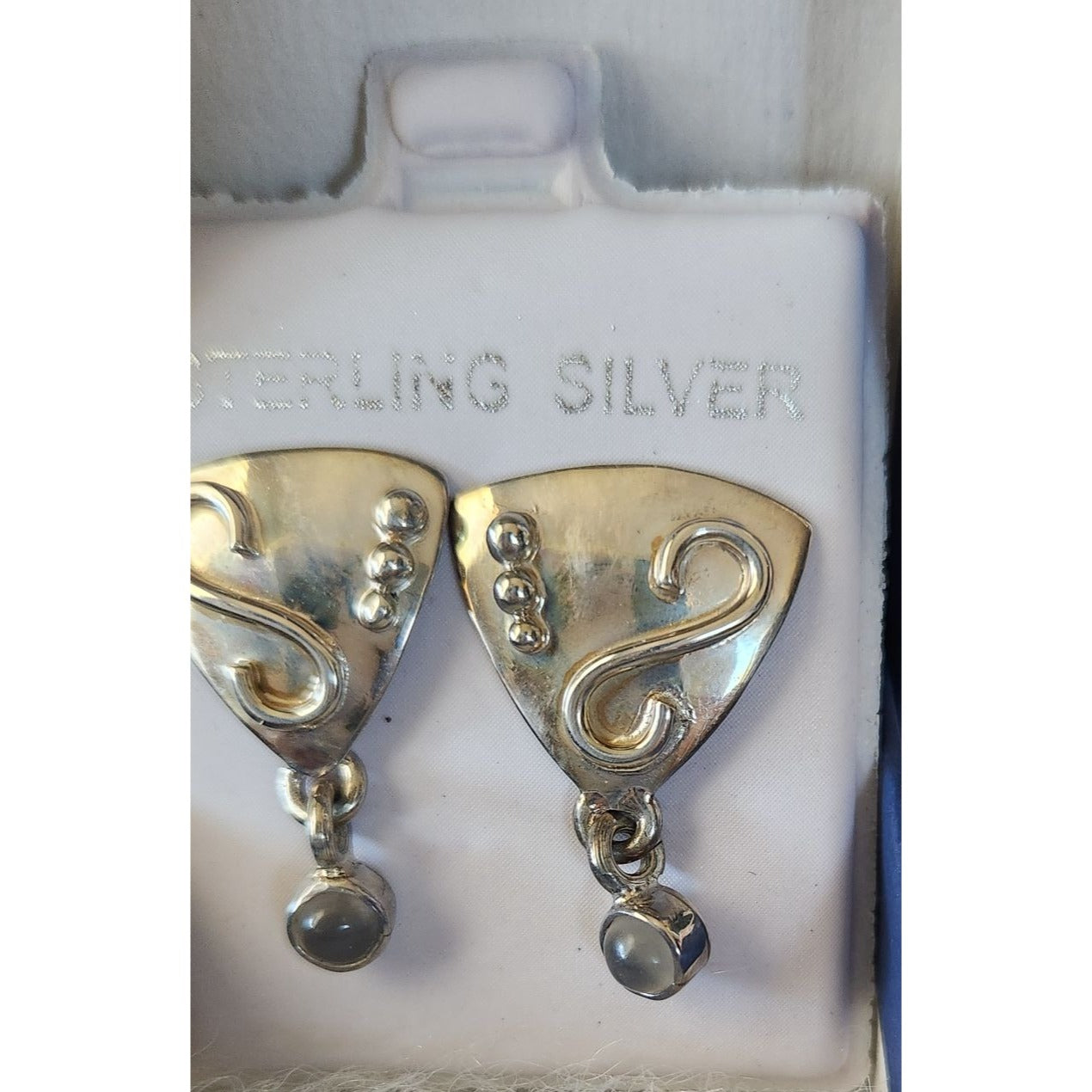 Earrings MoonStone Post Silver Triangle Drop 4.3 gr  Jerry & Fran Harr Handmade