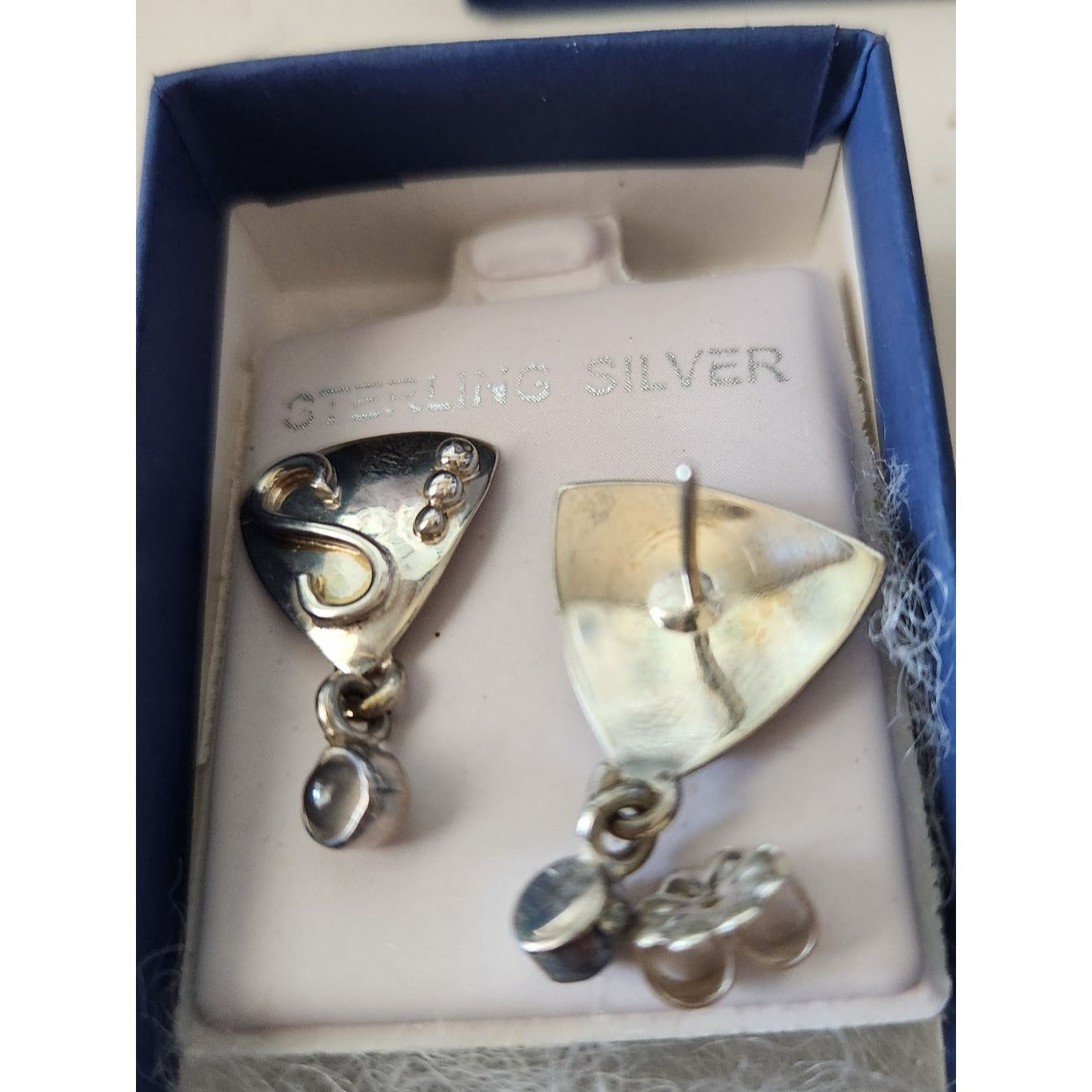 Earrings MoonStone Post Silver Triangle Drop 4.3 gr  Jerry & Fran Harr Handmade