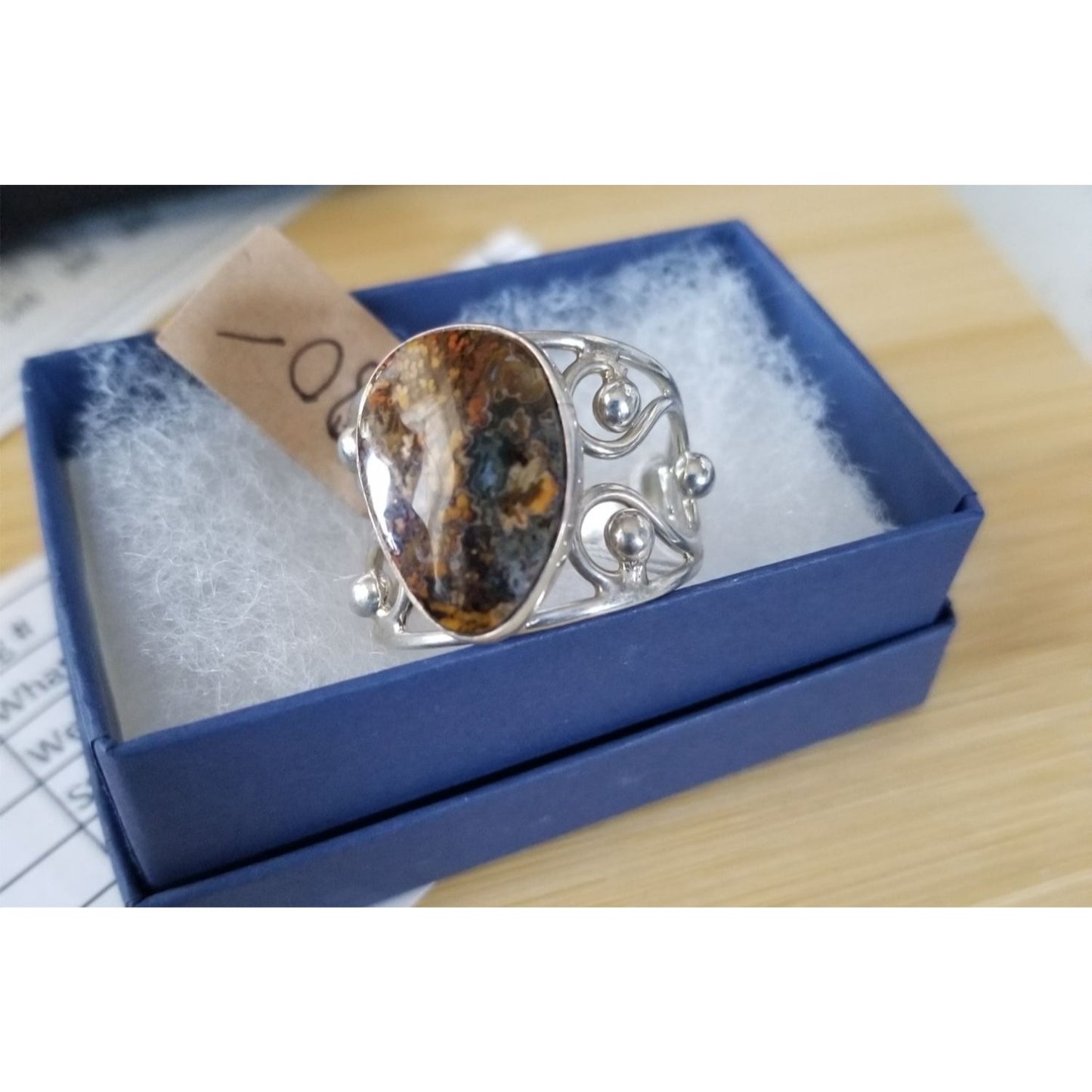Ring Poppy Jasper 50 ct 10 Gr Size 13 1/2 10 mm x 20 mm Fran Harr 925 Silver