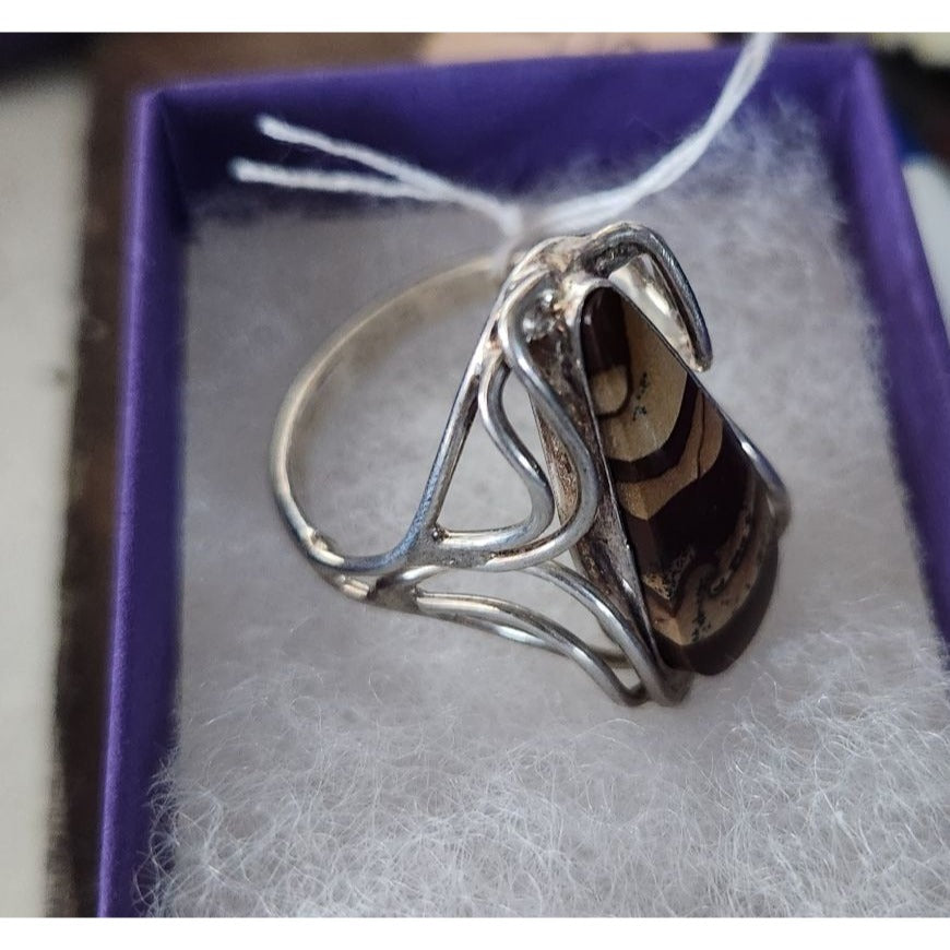 Ring Band Montana Agate Silver Stone 25 x 10 mm Size 10 6.3 gr Jerry Fran Harr