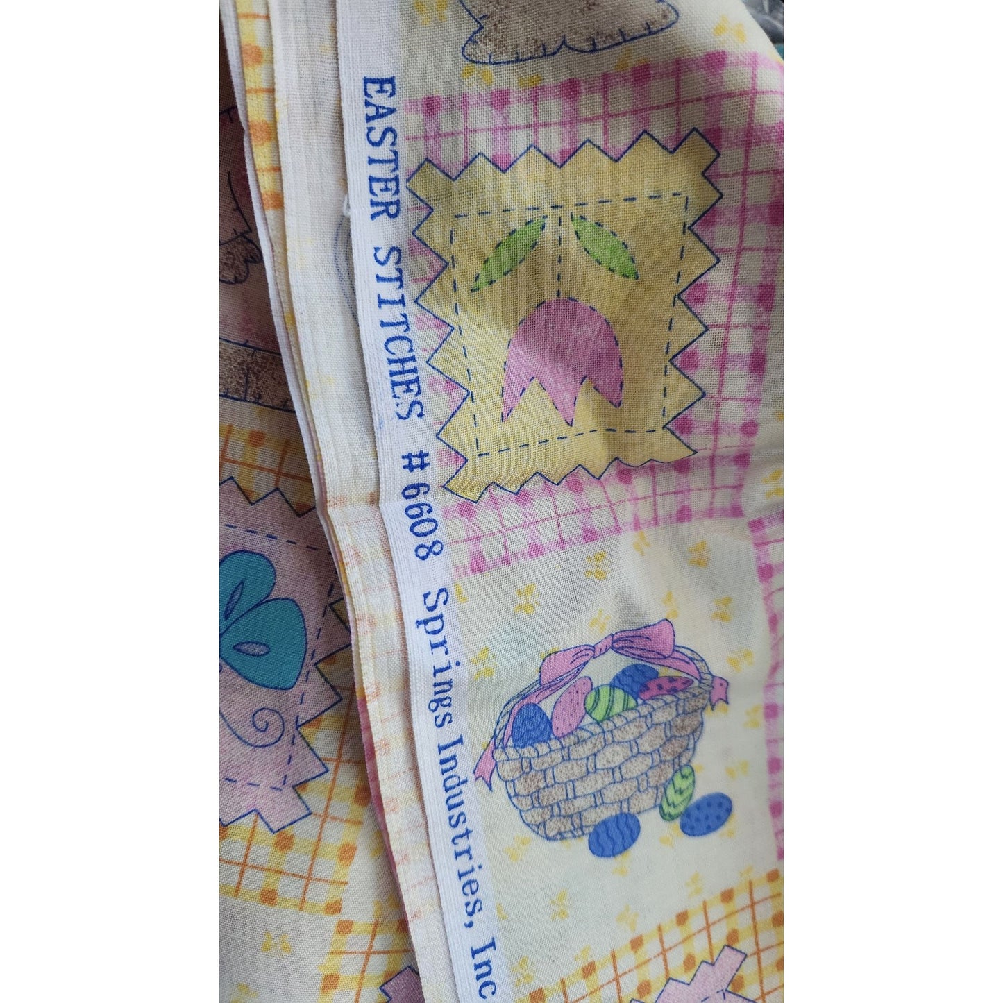 Material Yellow Easter Stiches # 6608 Spring Industries 44 x 40 Cotton Fabric Crafting Clothing Quilting