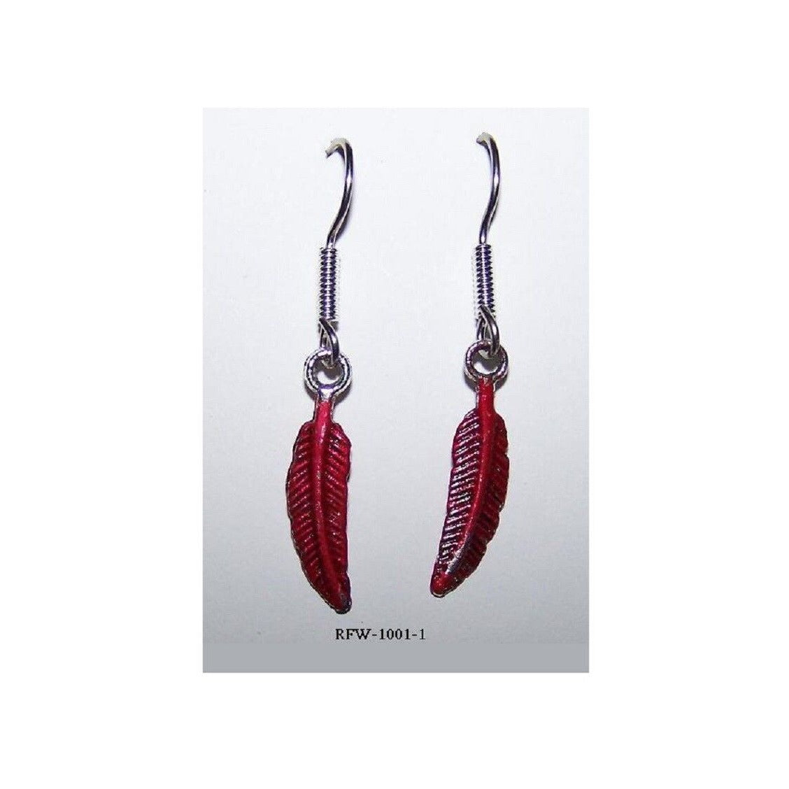 Earrings Painted Red Feather Charm 1 " long Sterling Hook