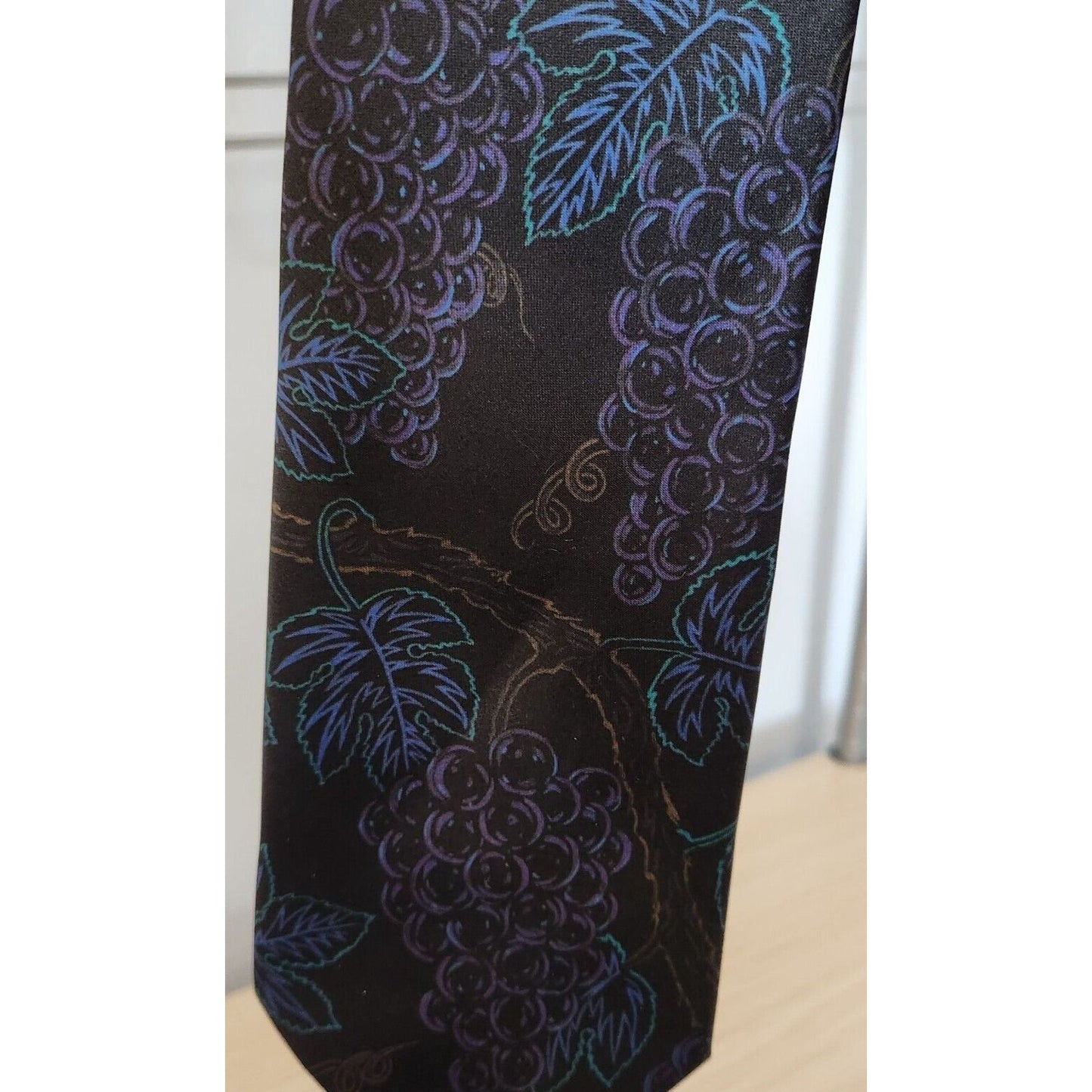 Silk Tie Brand D'em Crazy Black Multi Color Grape Clusters 56" x 4" 100% Silk