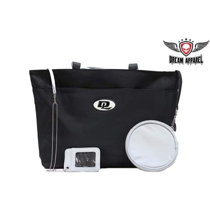 Professional Tote Women Black & Gray Shoulder Purse 20" x 5" x 12.5" Laptop Compartment CD Case and ID holder