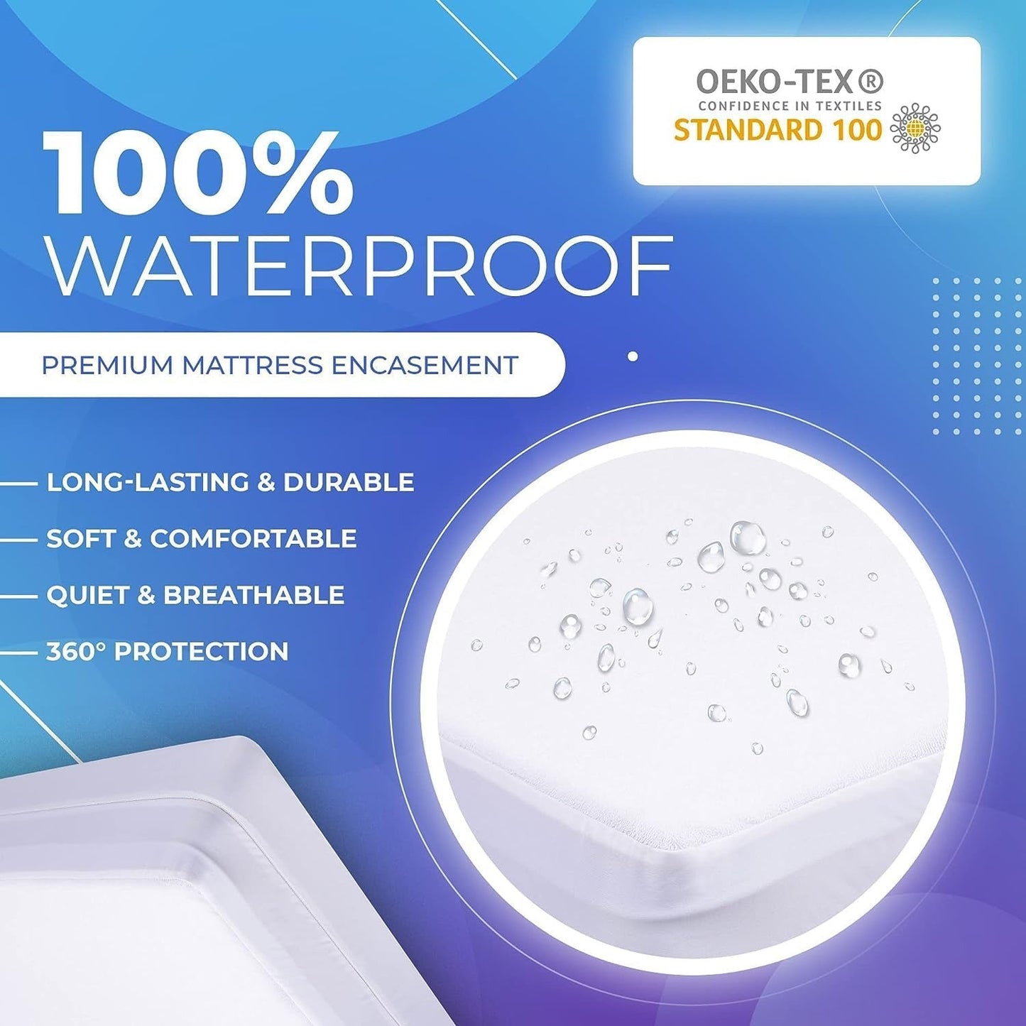 PlushDeluxe Premium Mattress Encasement - Zippered Waterproof BedCover, 6-Sided Protection - Hypoallergenic Terry Fabric - Protects Against